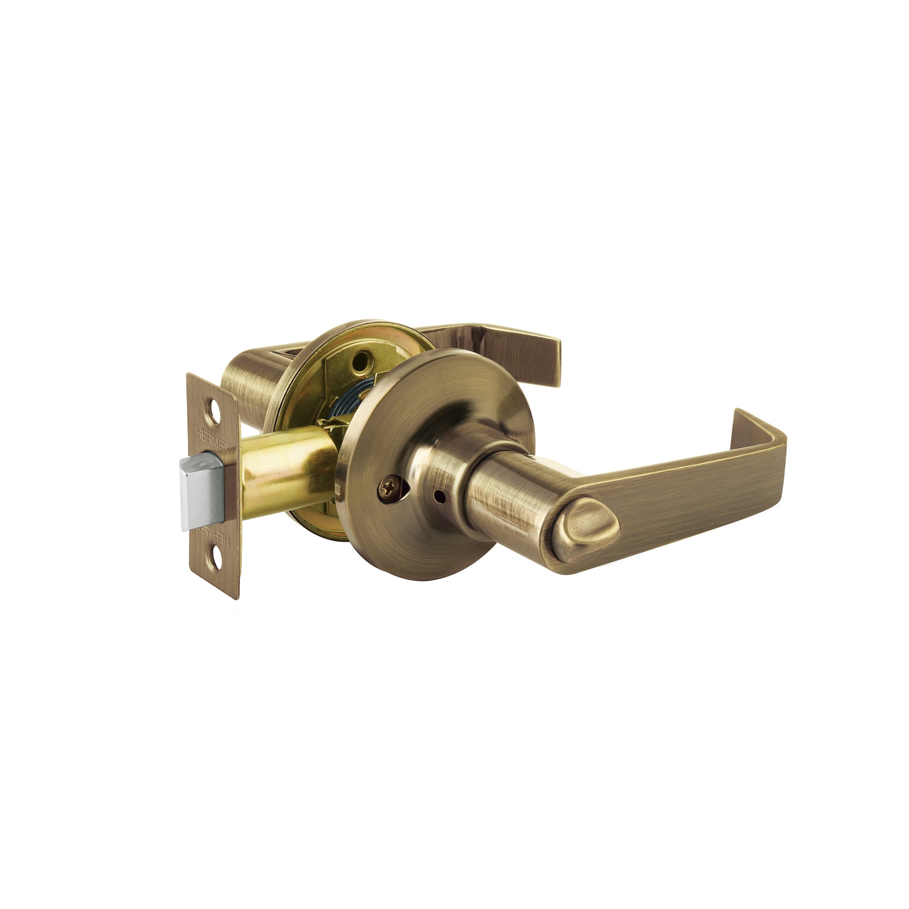 Cerradura manija "Siena" para recámara, latón antiguo, Hermex