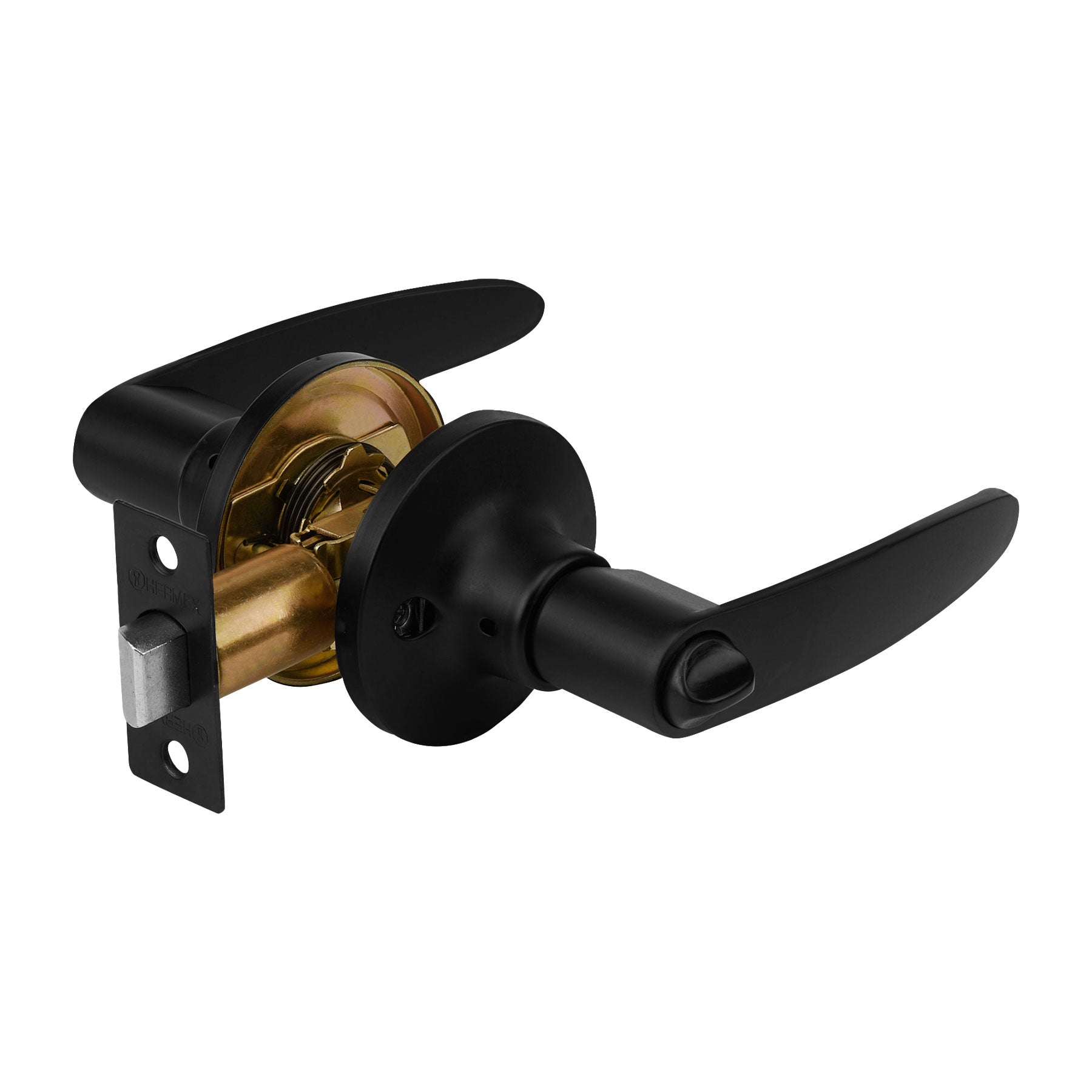 Cerradura de manija "Turín" para baño, negro, cilindro latón, Hermex, CEMA-6B, 49853
