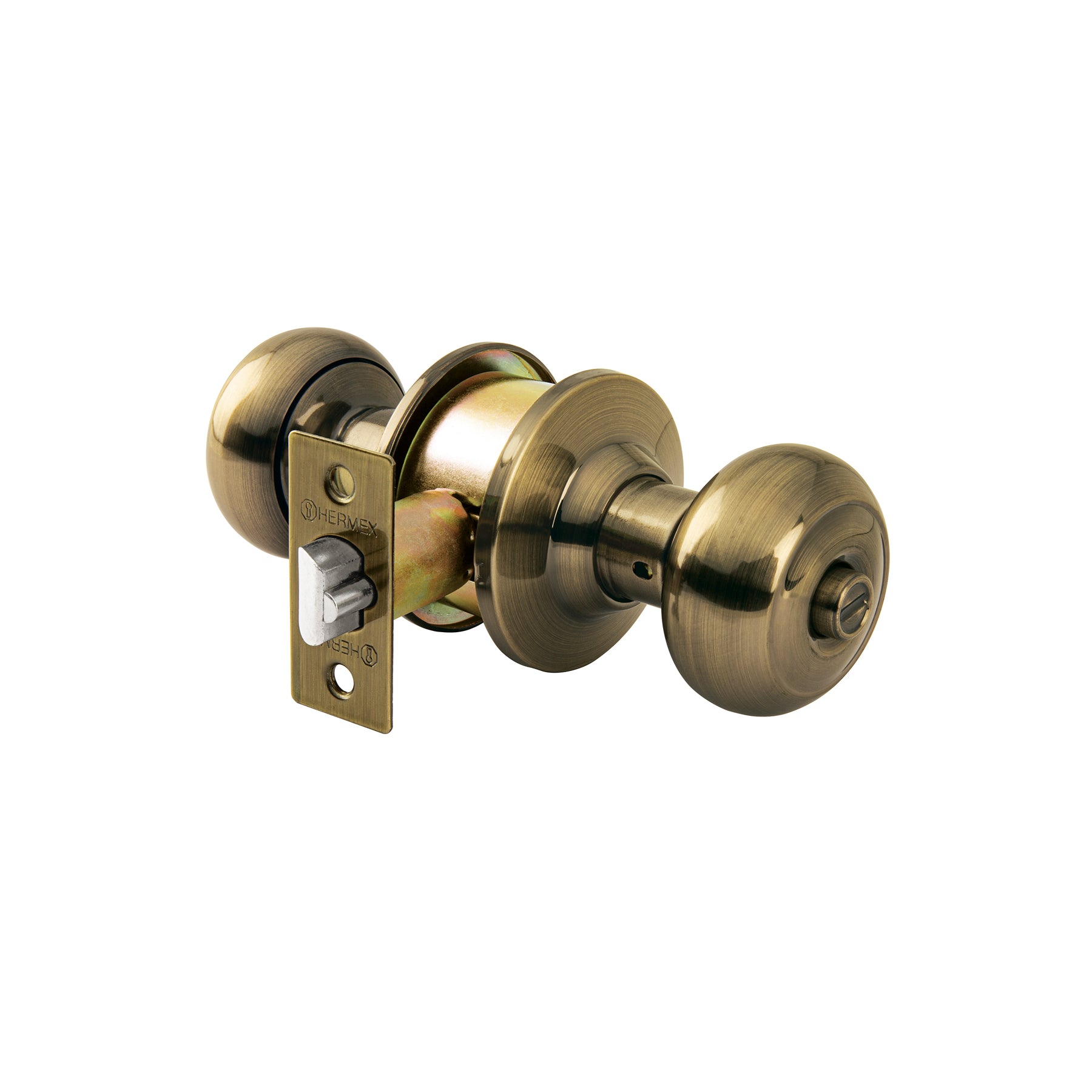 Cerradura tipo oval para recámara, latón antiguo, Hermex, CEPO-22R, 43455