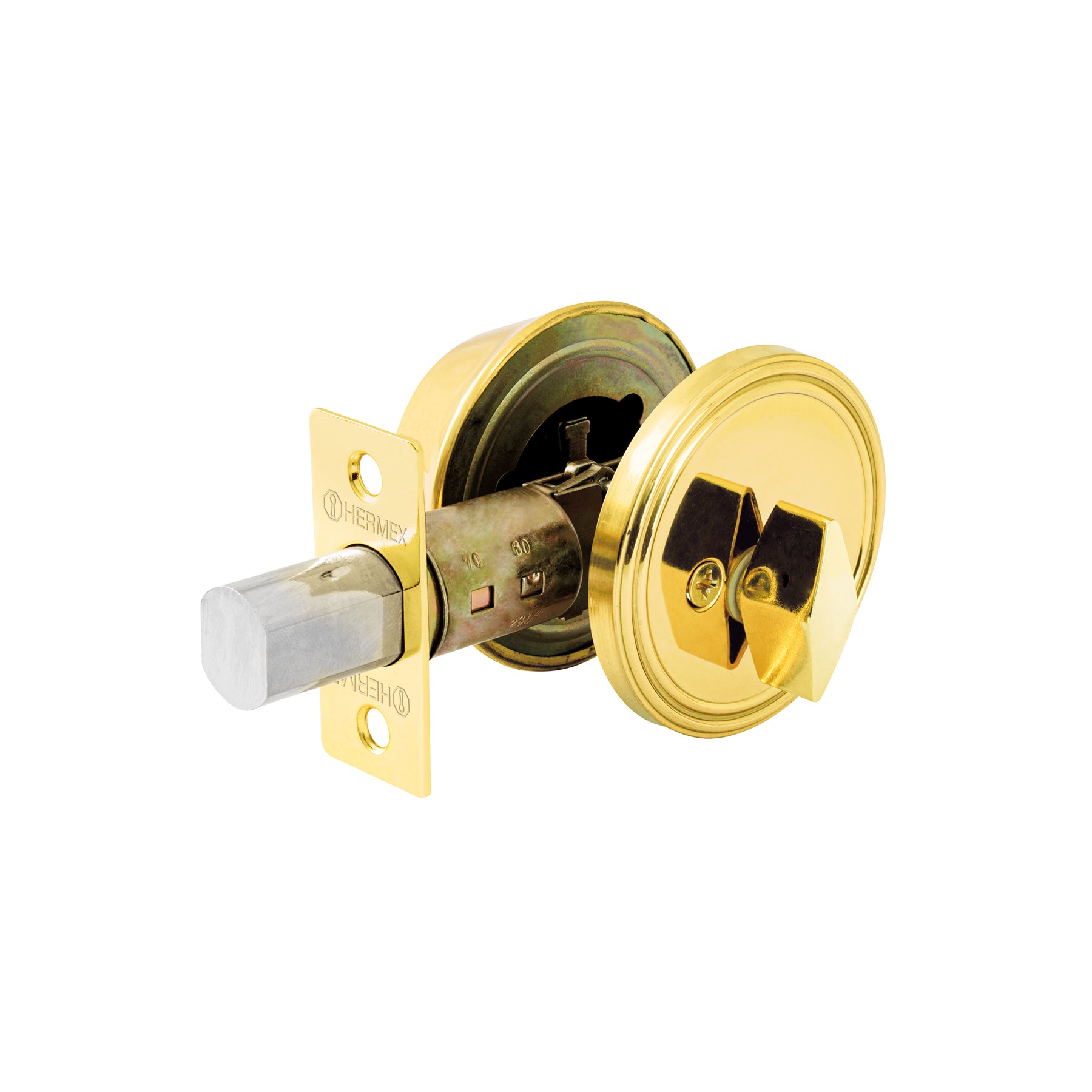Cerrojo llave-mariposa latón brillante, llave puntos, Hermex, CERO-11, 43591