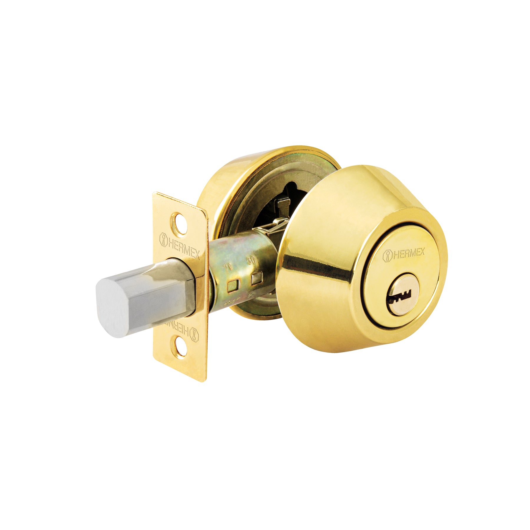 Cerrojo llave-llave latón brillante, llave puntos, Hermex, CERO-12, 43592