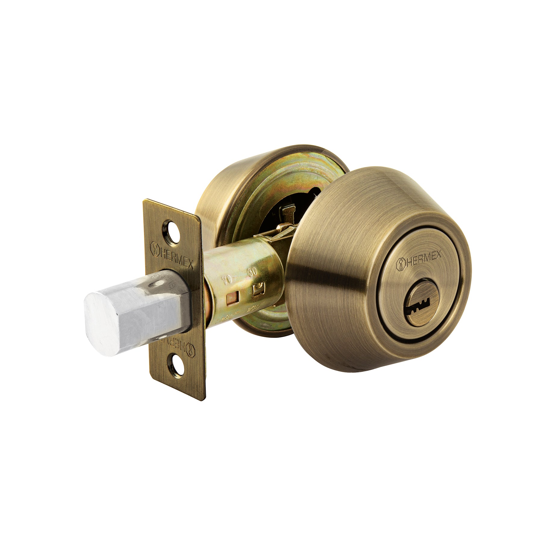 Cerrojo llave-llave latón antiguo, llave de puntos, Hermex