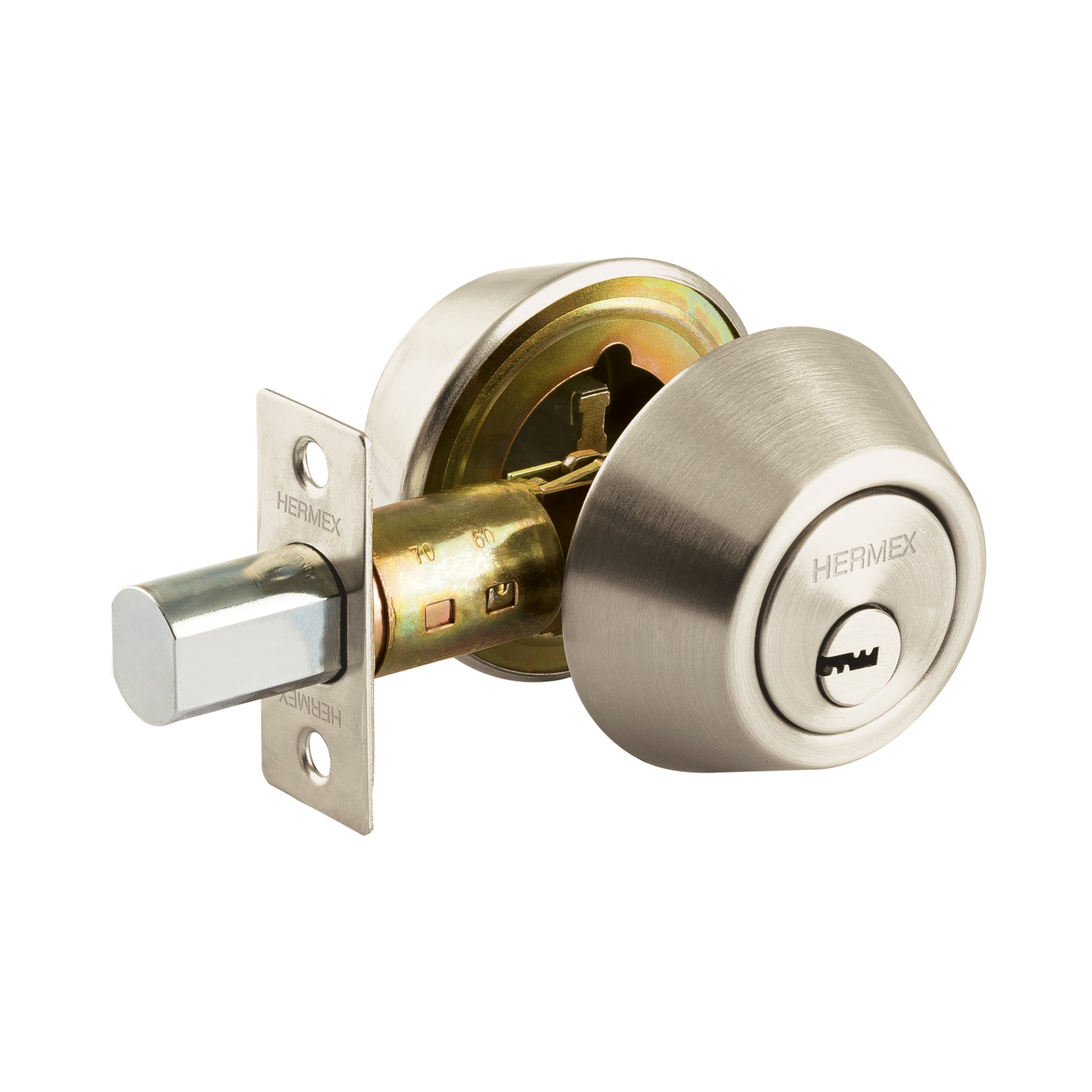 Cerrojo llave-llave níquel satinado, llave puntos, Hermex, CERO-42, 44035