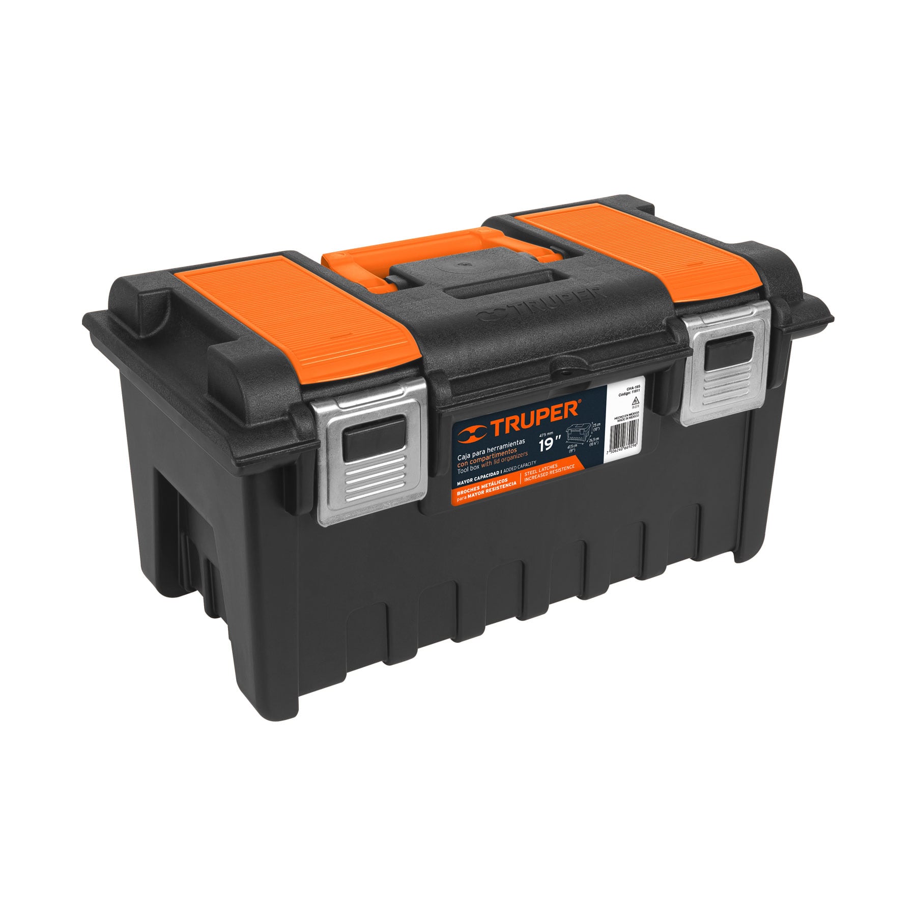 Caja para herramienta 19" con compartimentos y broches metálicos