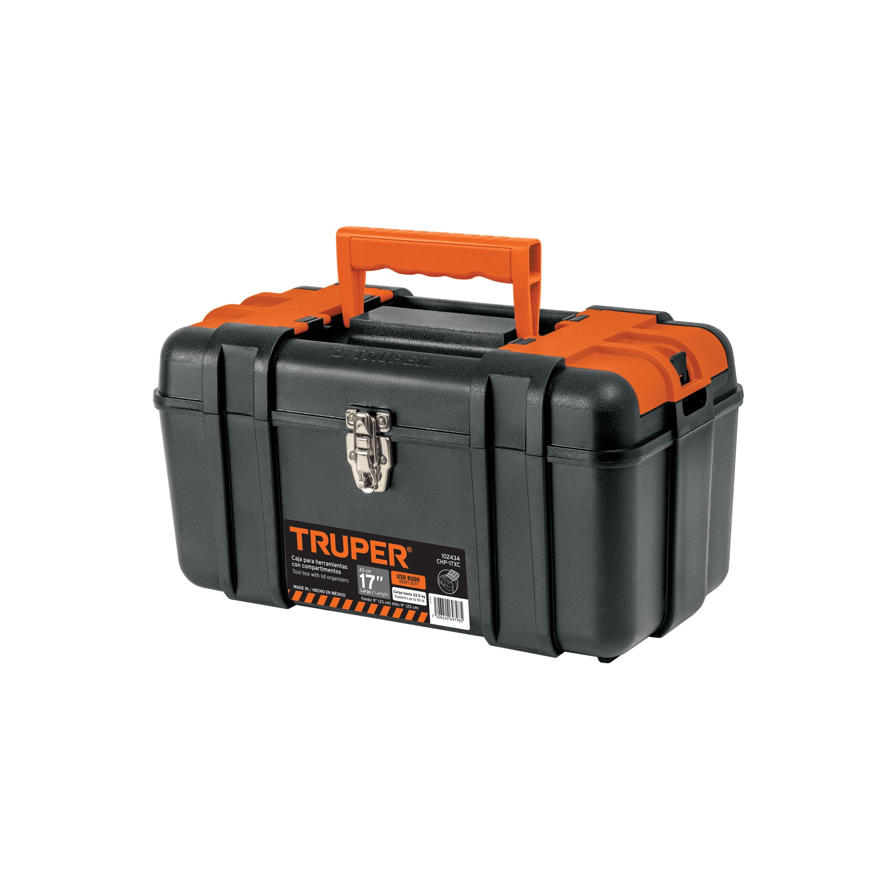 Caja para herramienta 17" con compartimentos, broches metálicos