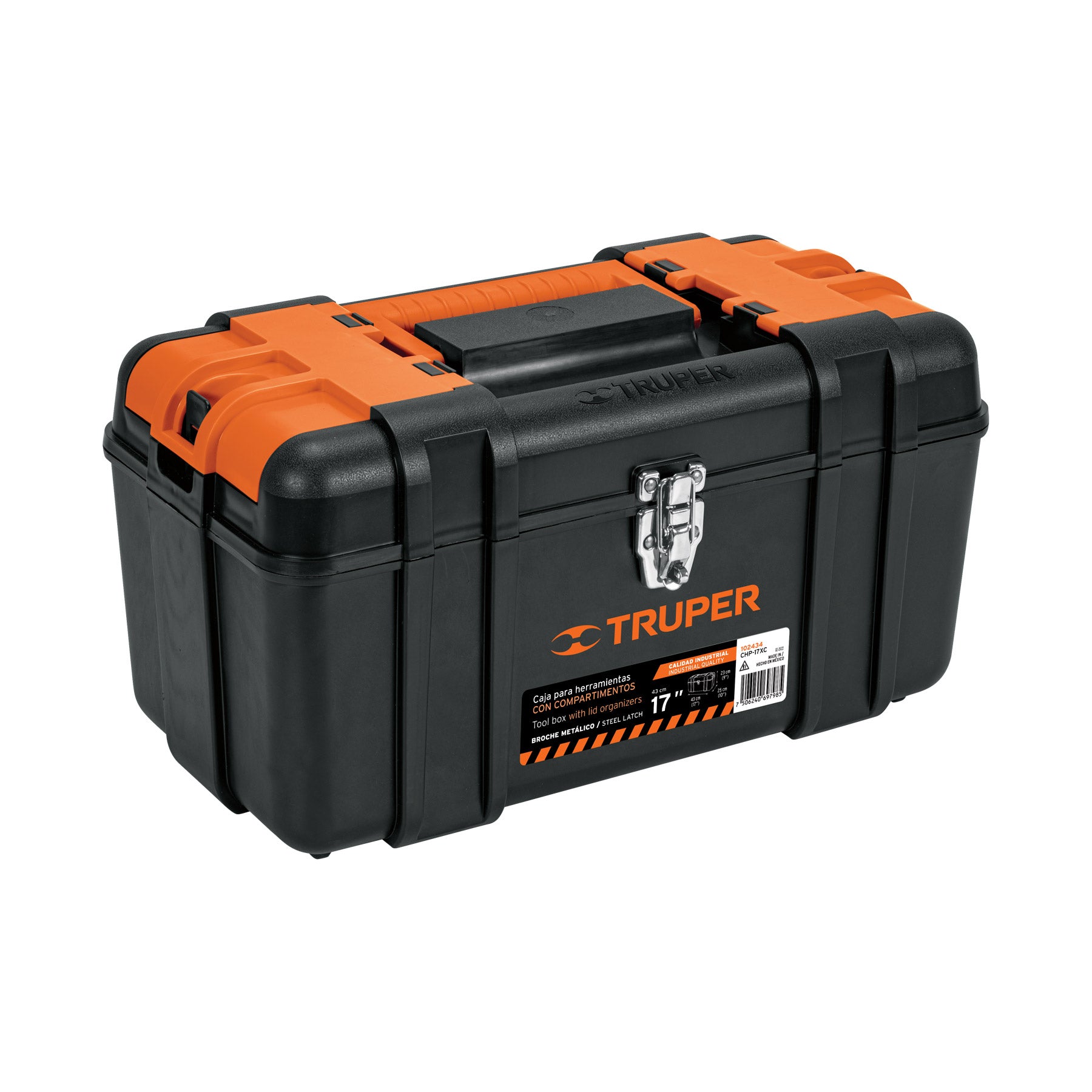 Caja para herramienta 17" con compartimentos, broches metálicos