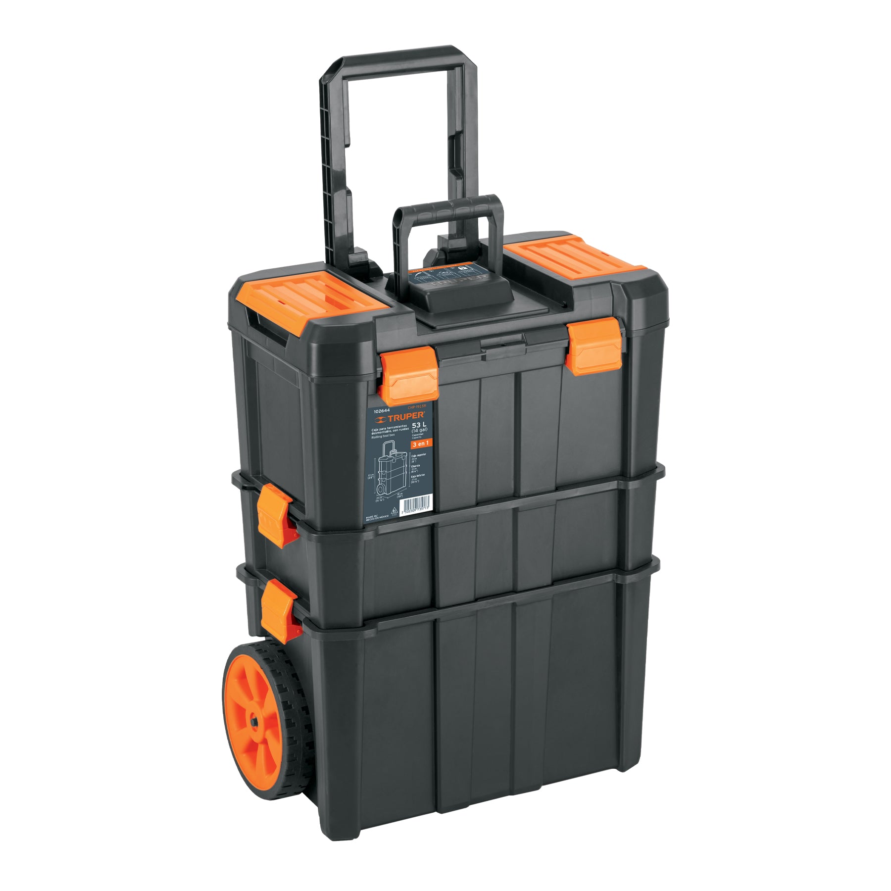 Caja para herramienta, 19"x25" con ruedas, 3 en 1 desmontable