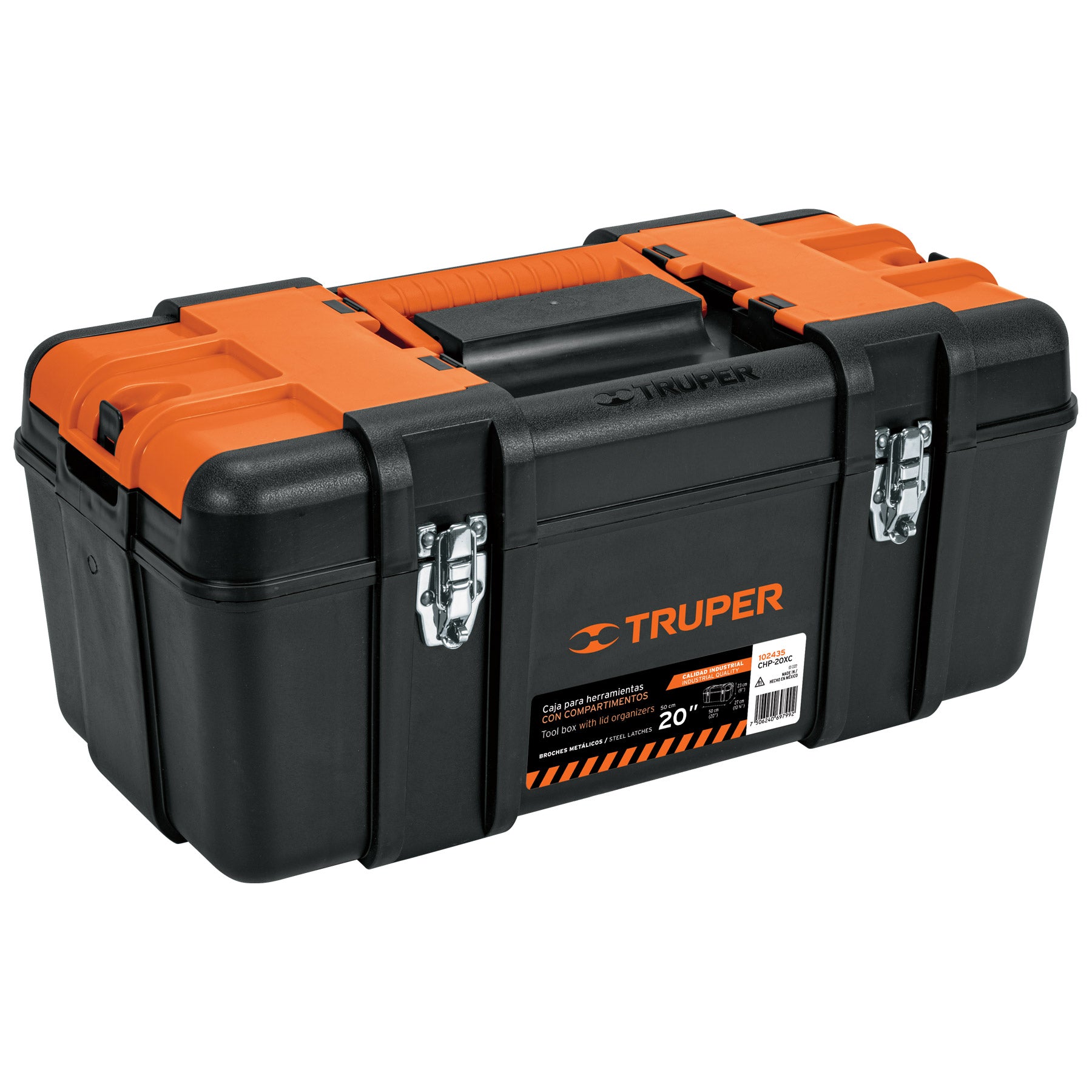 Caja para herramienta 20" con compartimentos, broches metálicos