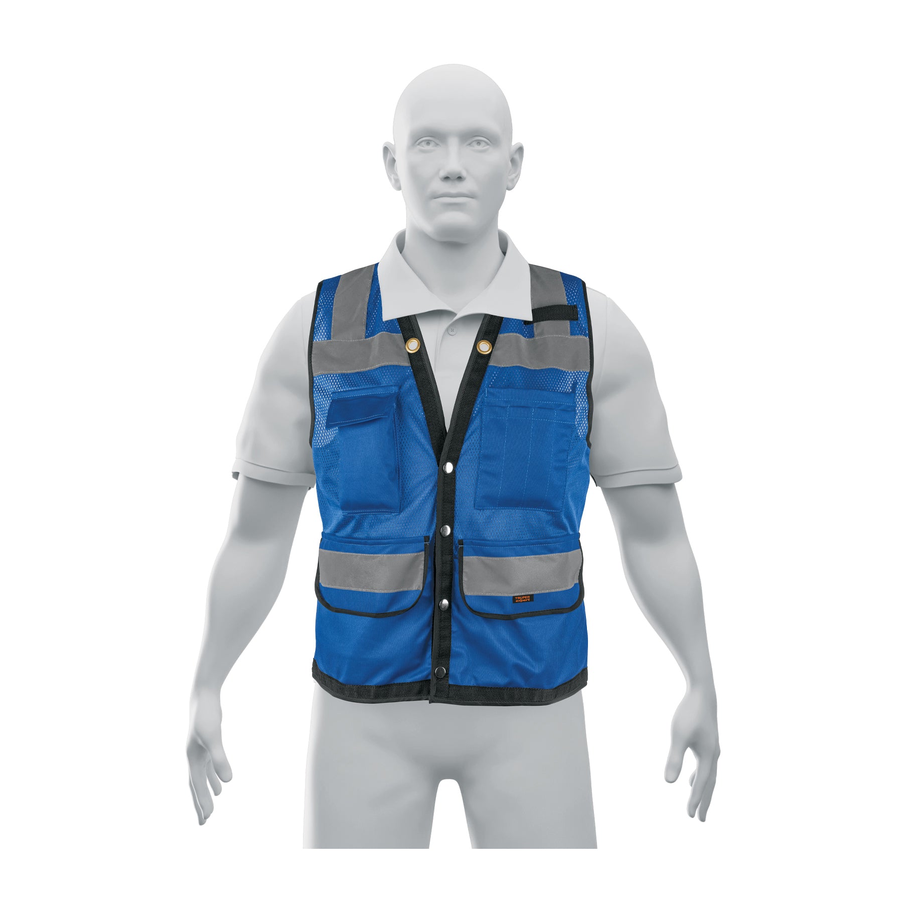 Chaleco seguridad reforzado azul con bolsas, L, Expert