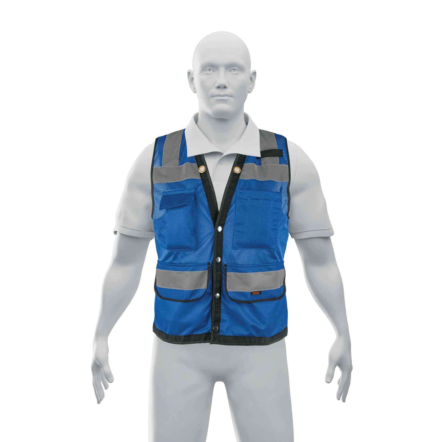 Chaleco seguridad reforzado azul con bolsas, M, Expert