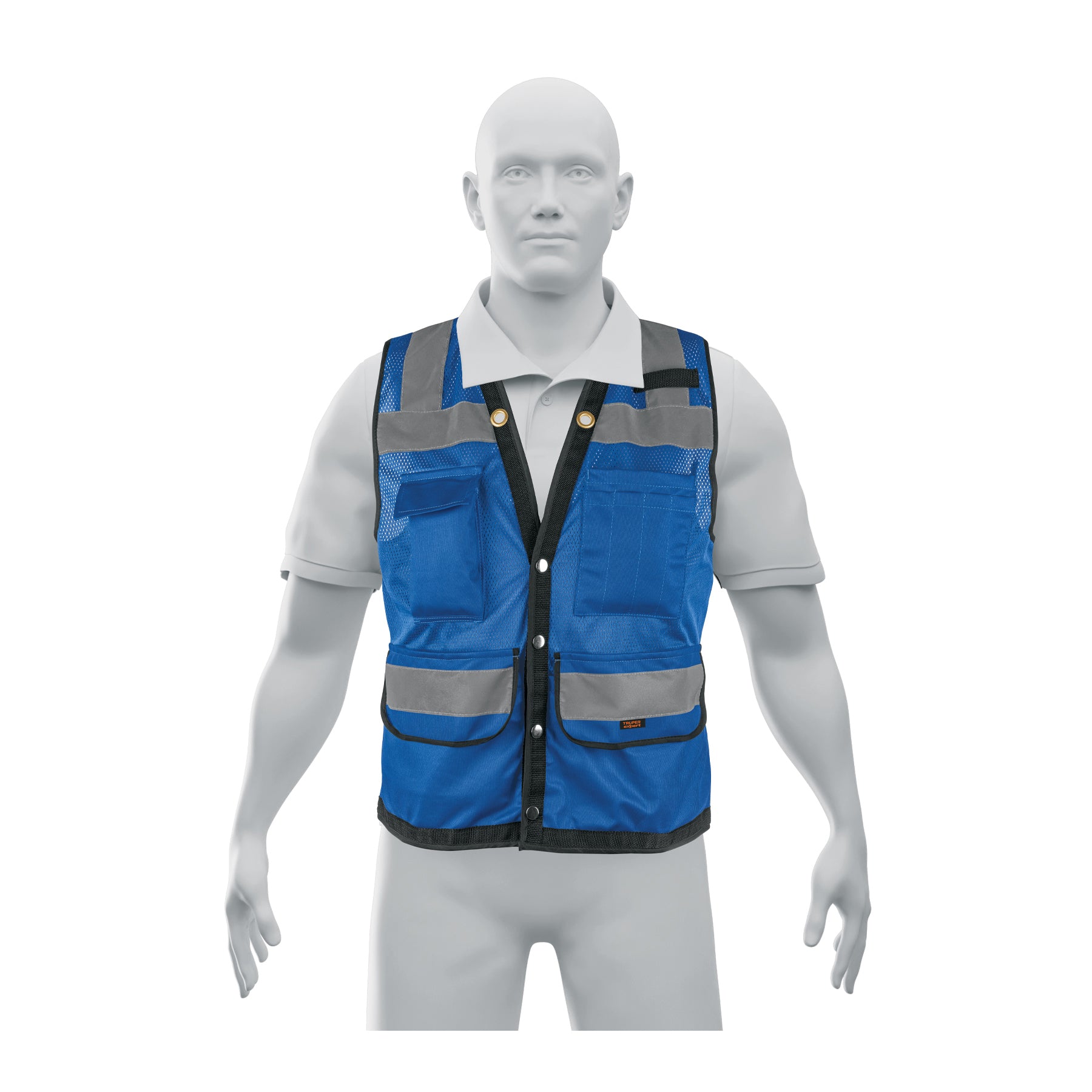Chaleco seguridad reforzado azul con bolsas, XL, Expert
