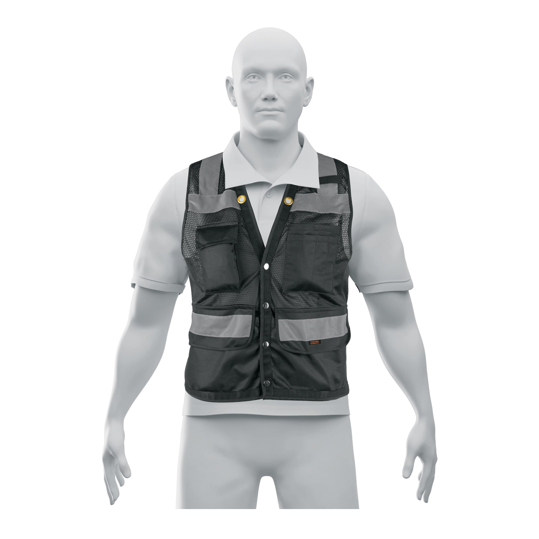 Chaleco seguridad reforzado negro con bolsas, L, Expert