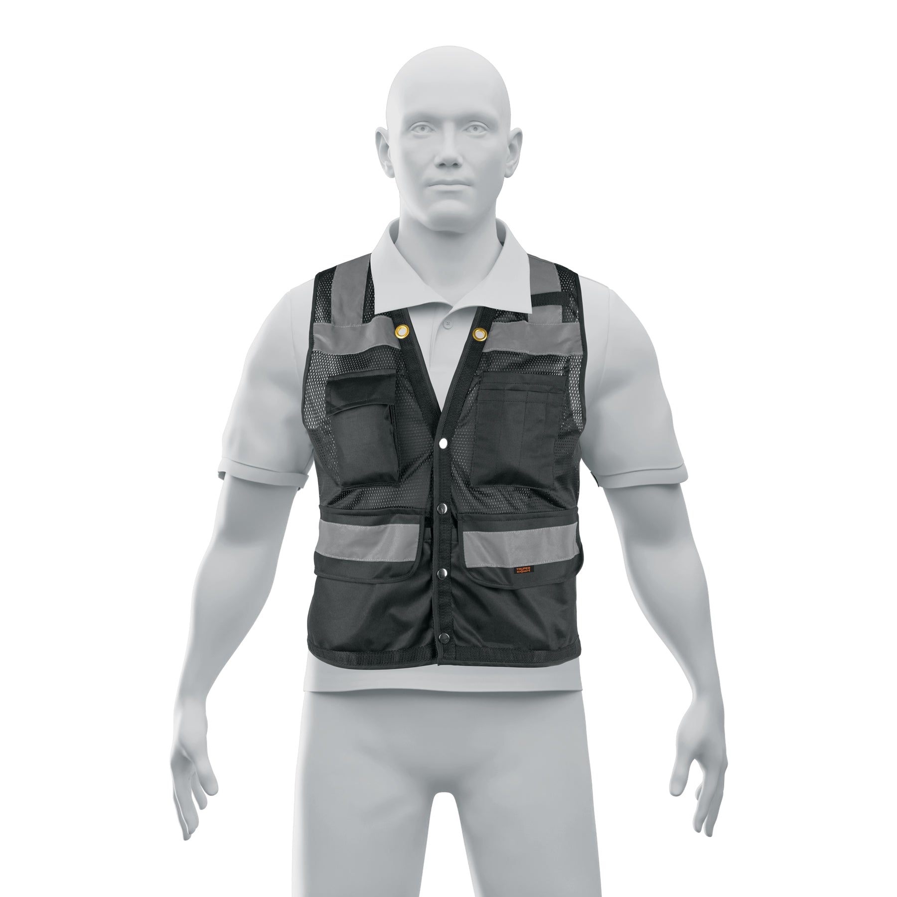 Chaleco seguridad reforzado negro con bolsas, M, Expert