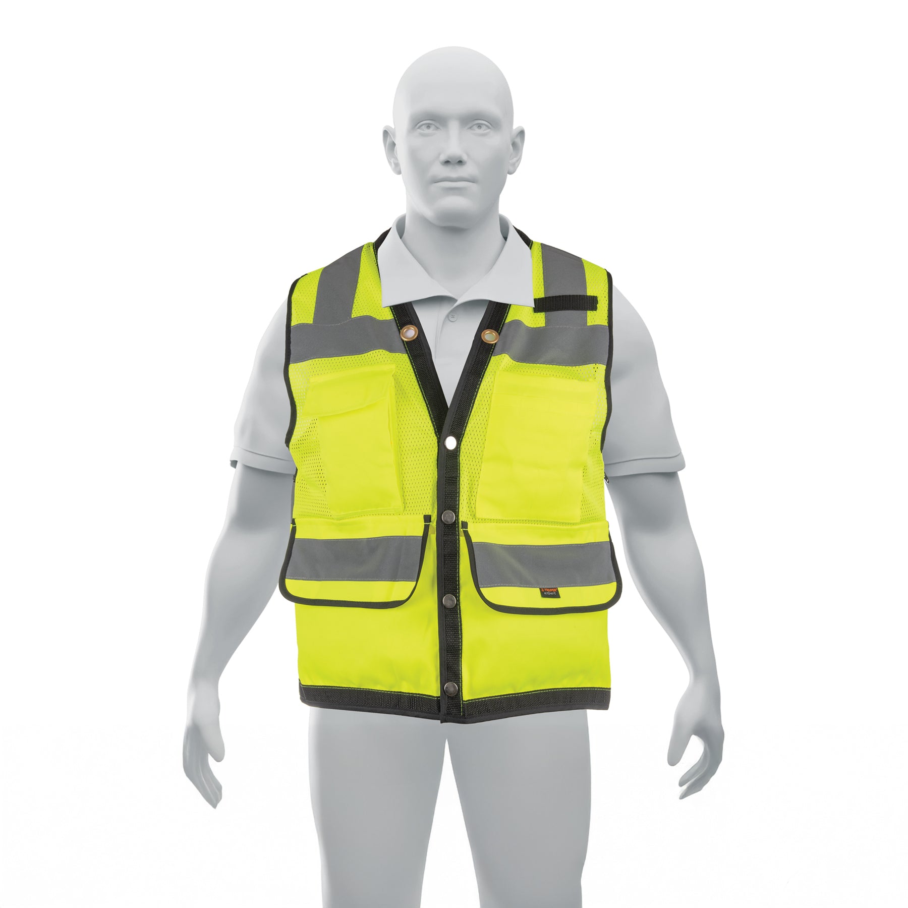 Chaleco seguridad reforzado verde con bolsas, XG, Expert
