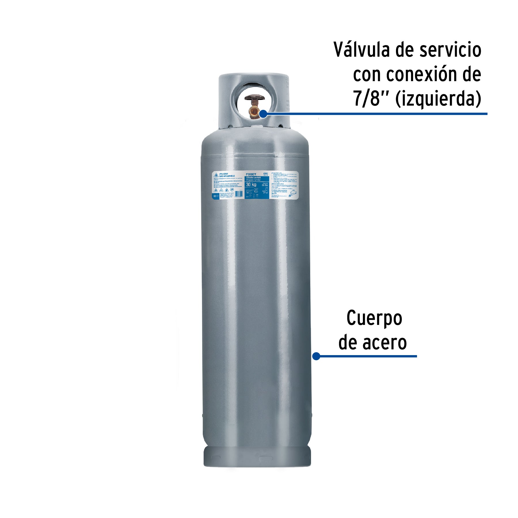 Cilindro portátil para gas LP, 30kg (66lb) Foset