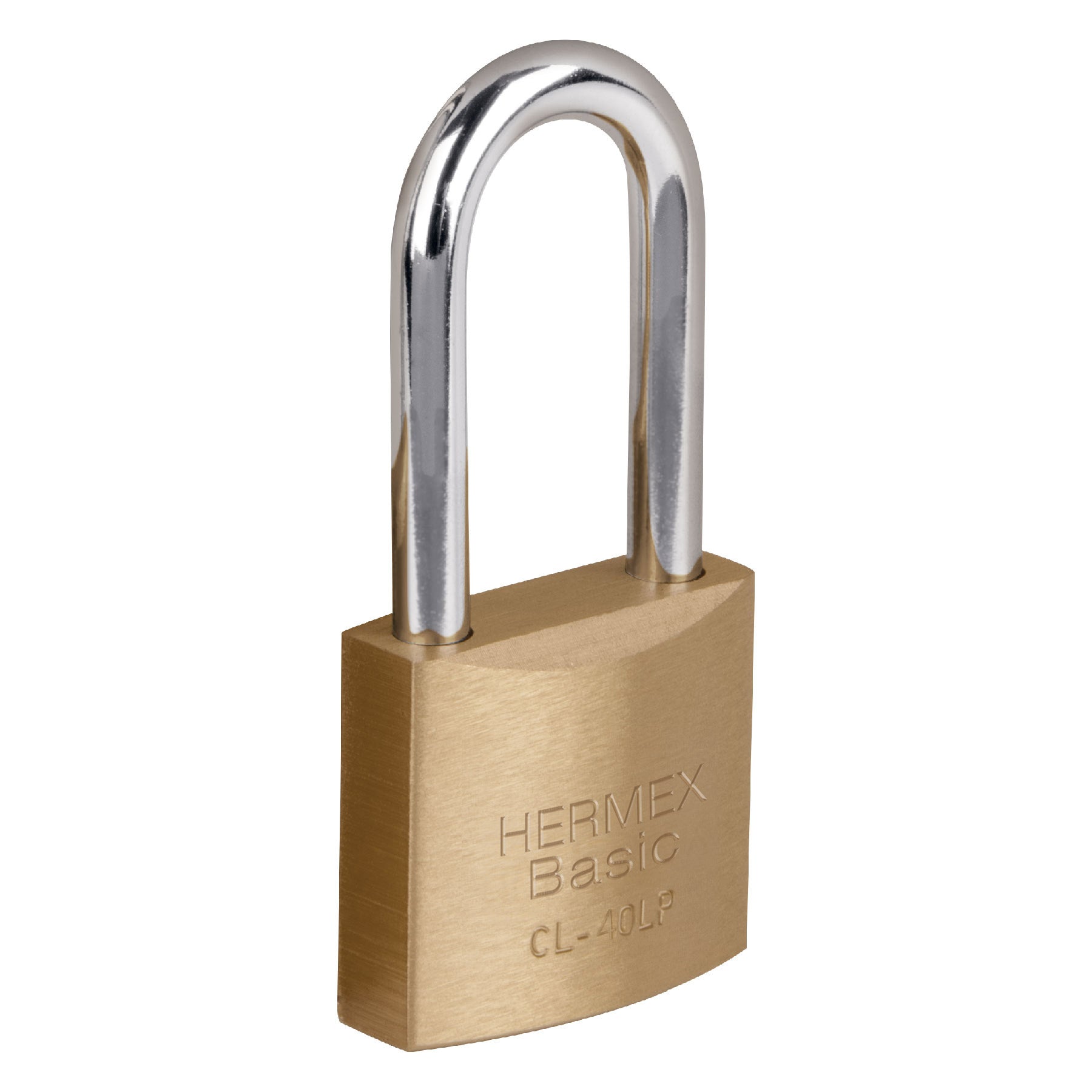 Candado de latón 40 mm gancho largo en blíster, Hermex BASIC