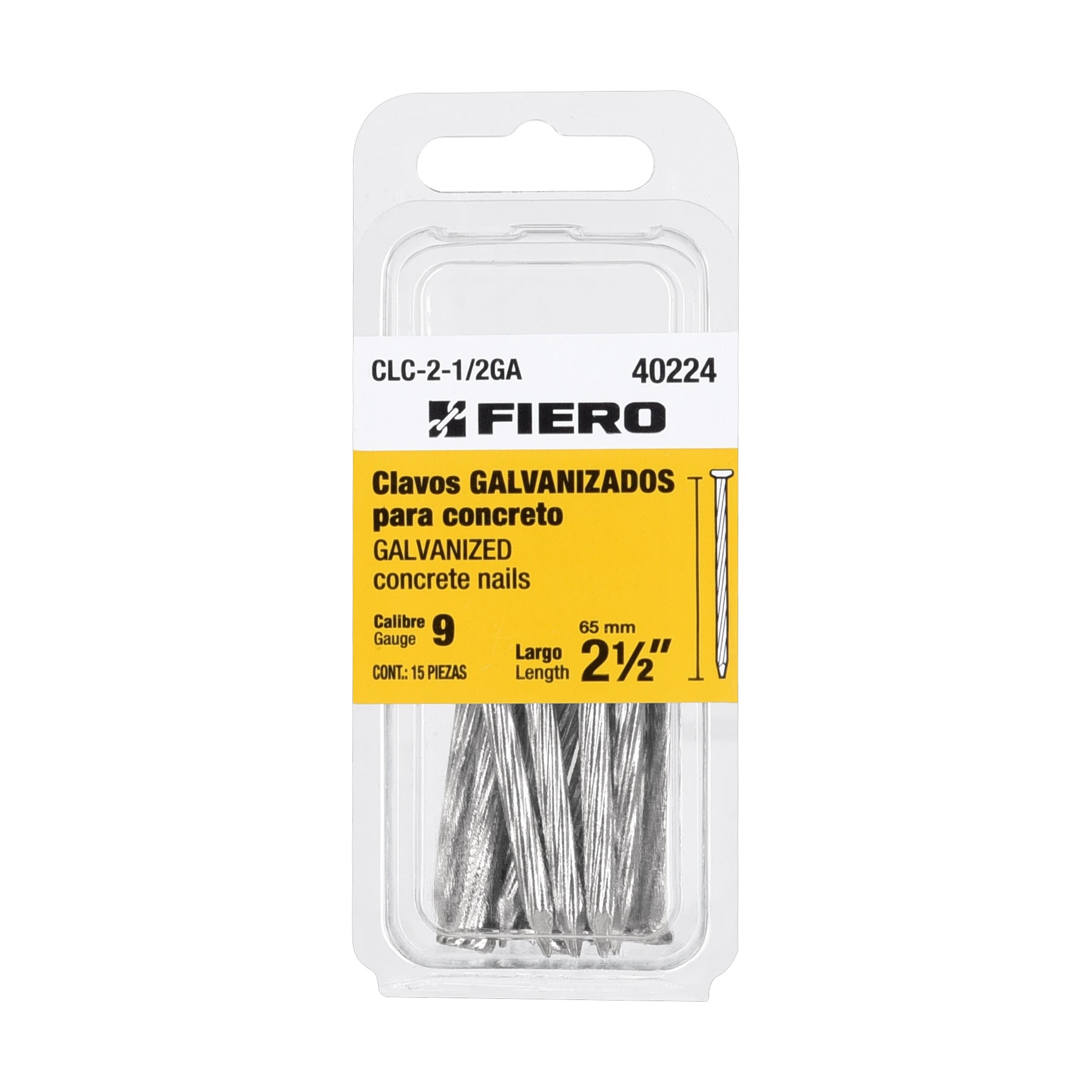 Blíster con 15 clavos galvanizados para concreto 2-1/2", Fiero