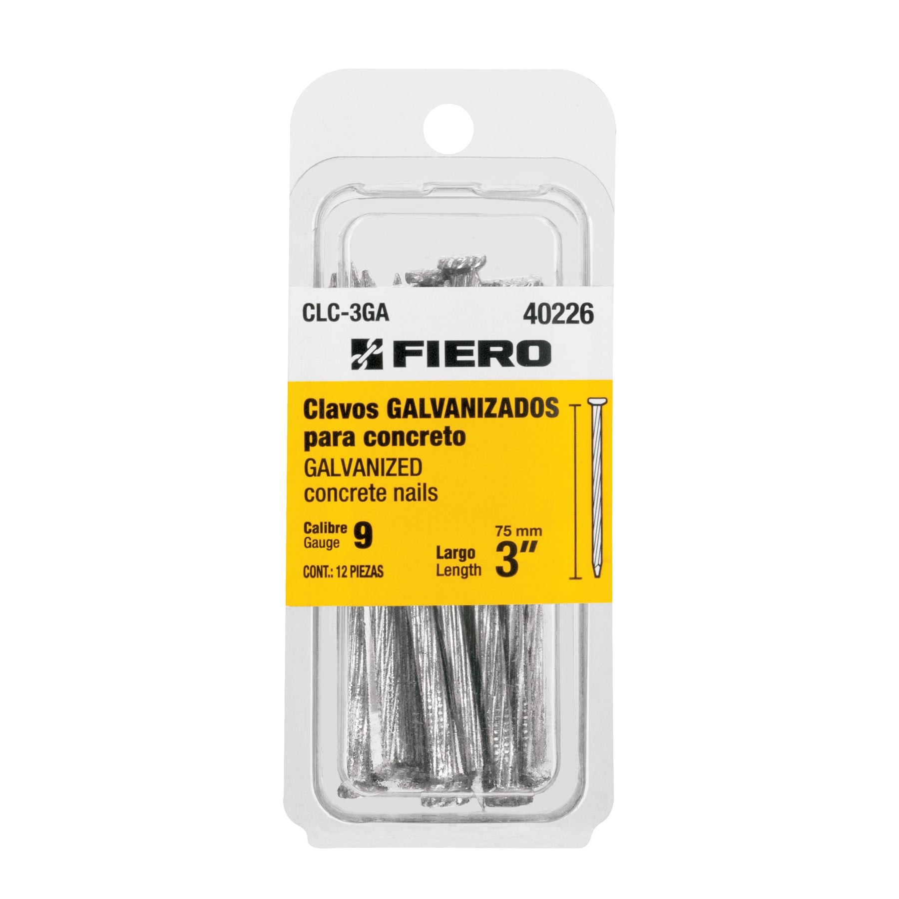 Blíster con 12 clavos galvanizados para concreto 3", Fiero