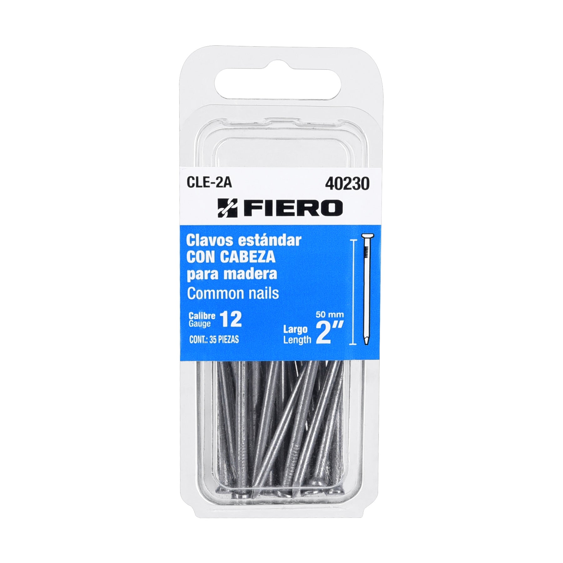 Blíster con 35 clavos estándar 2" con cabeza, Fiero