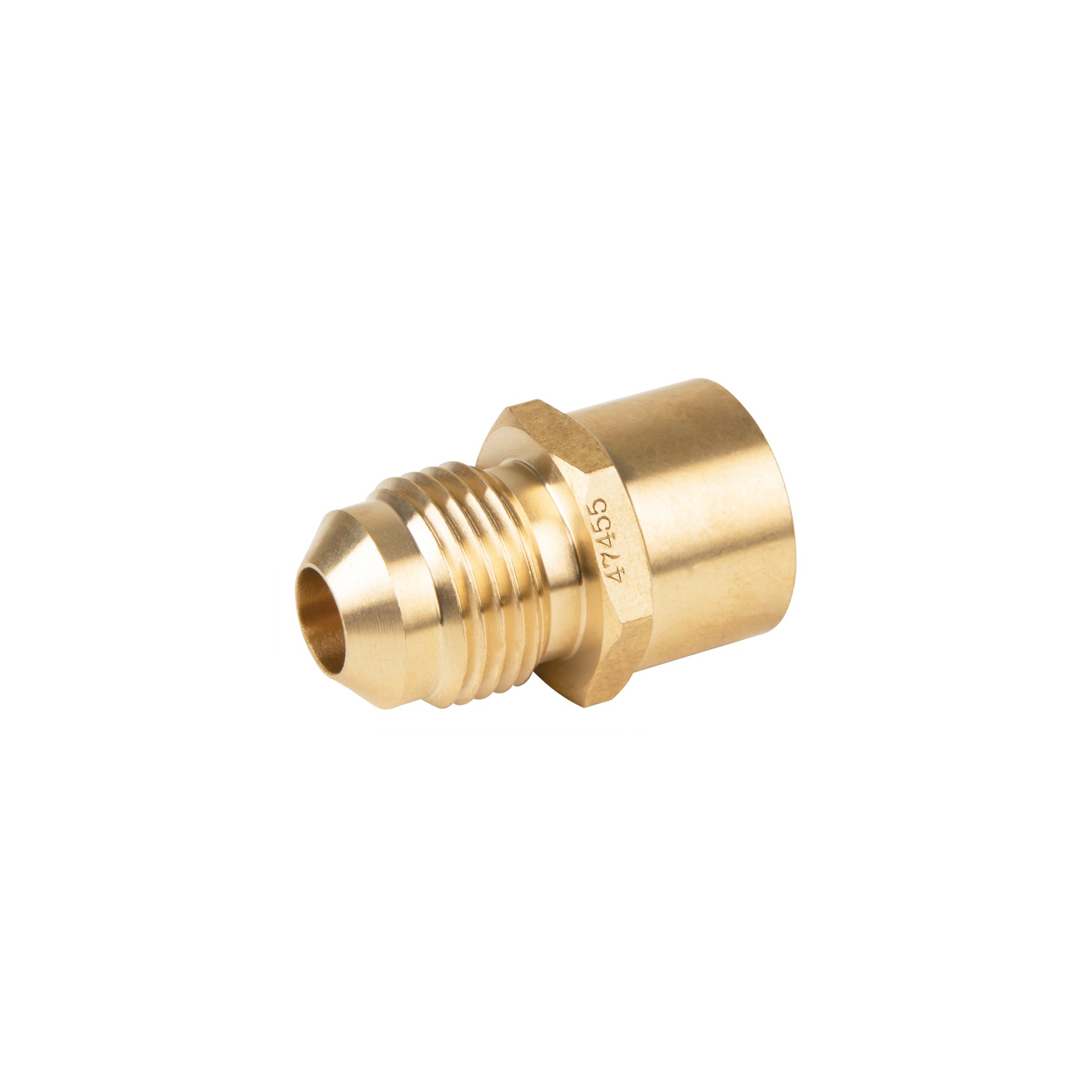 Conector flare soldable de latón, 3/8" x 1/2", Foset