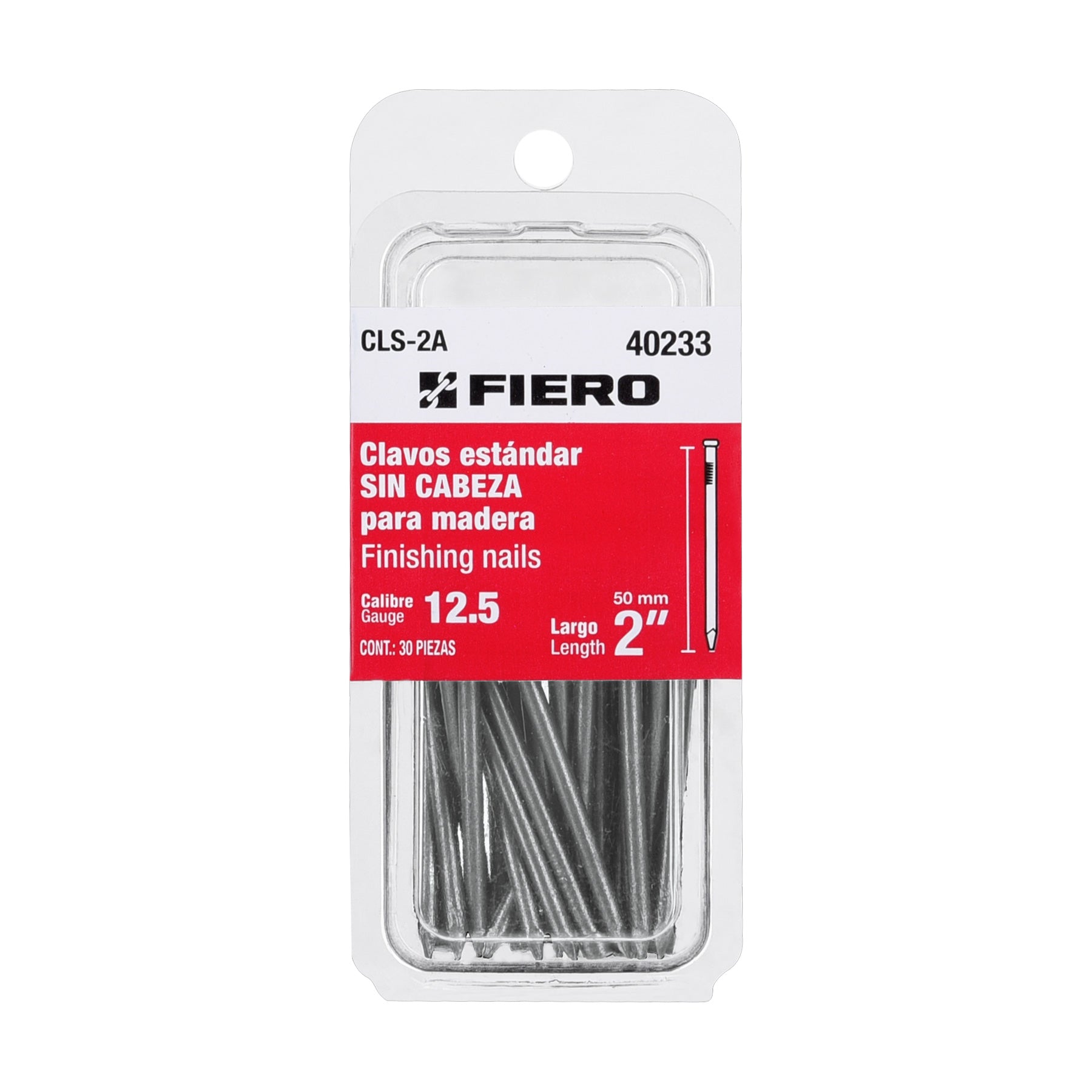 Blíster con 30 clavos estándar 2" sin cabeza, Fiero