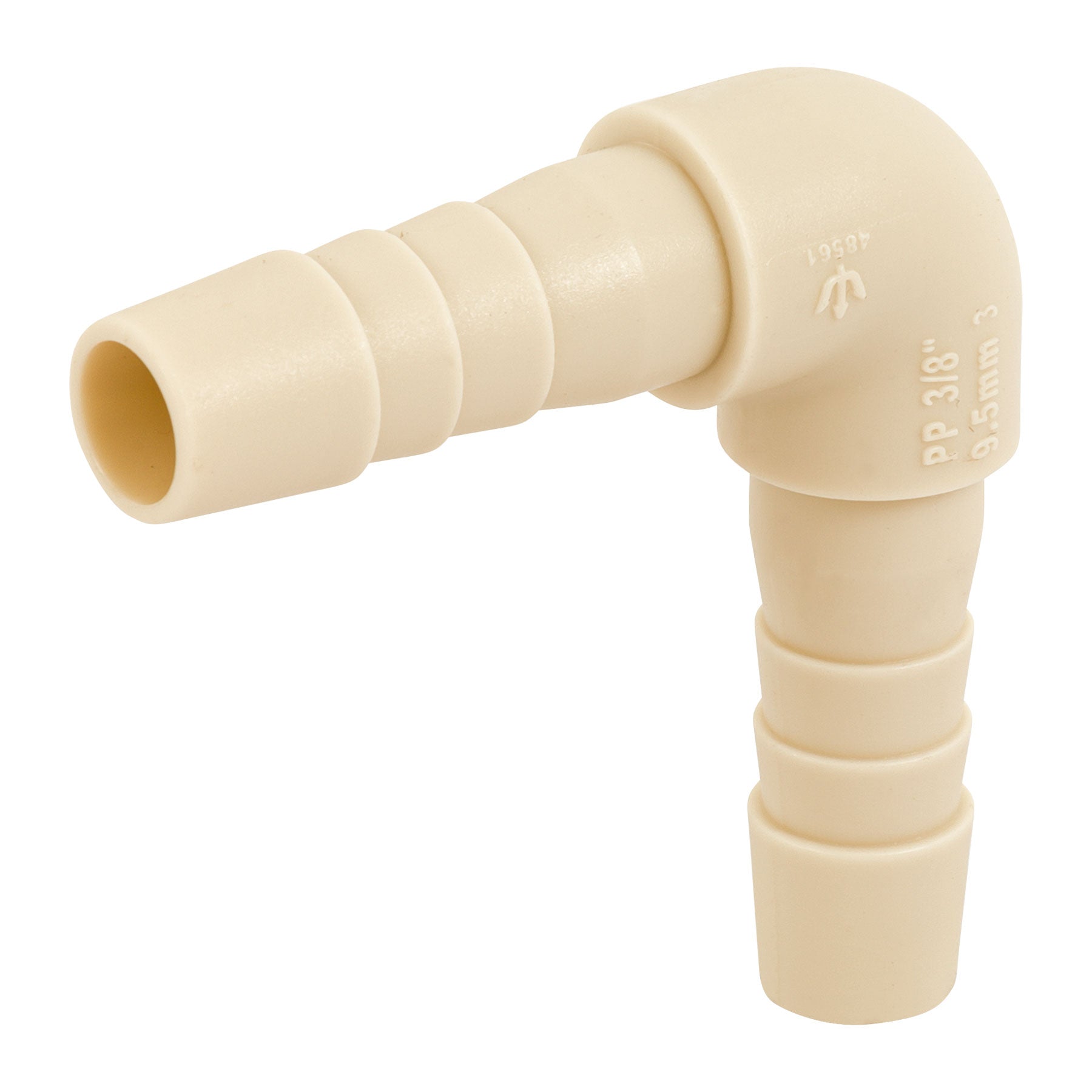 Codo 90∞ inserción de 3/8" de polipropileno, Foset