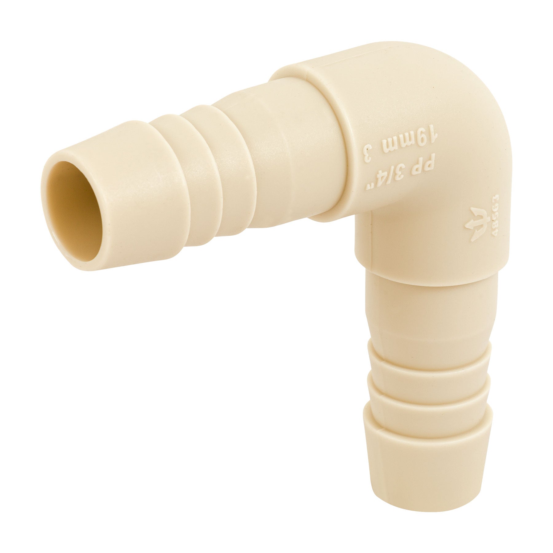 Codo 90∞ inserción de 3/4" de polipropileno, Foset