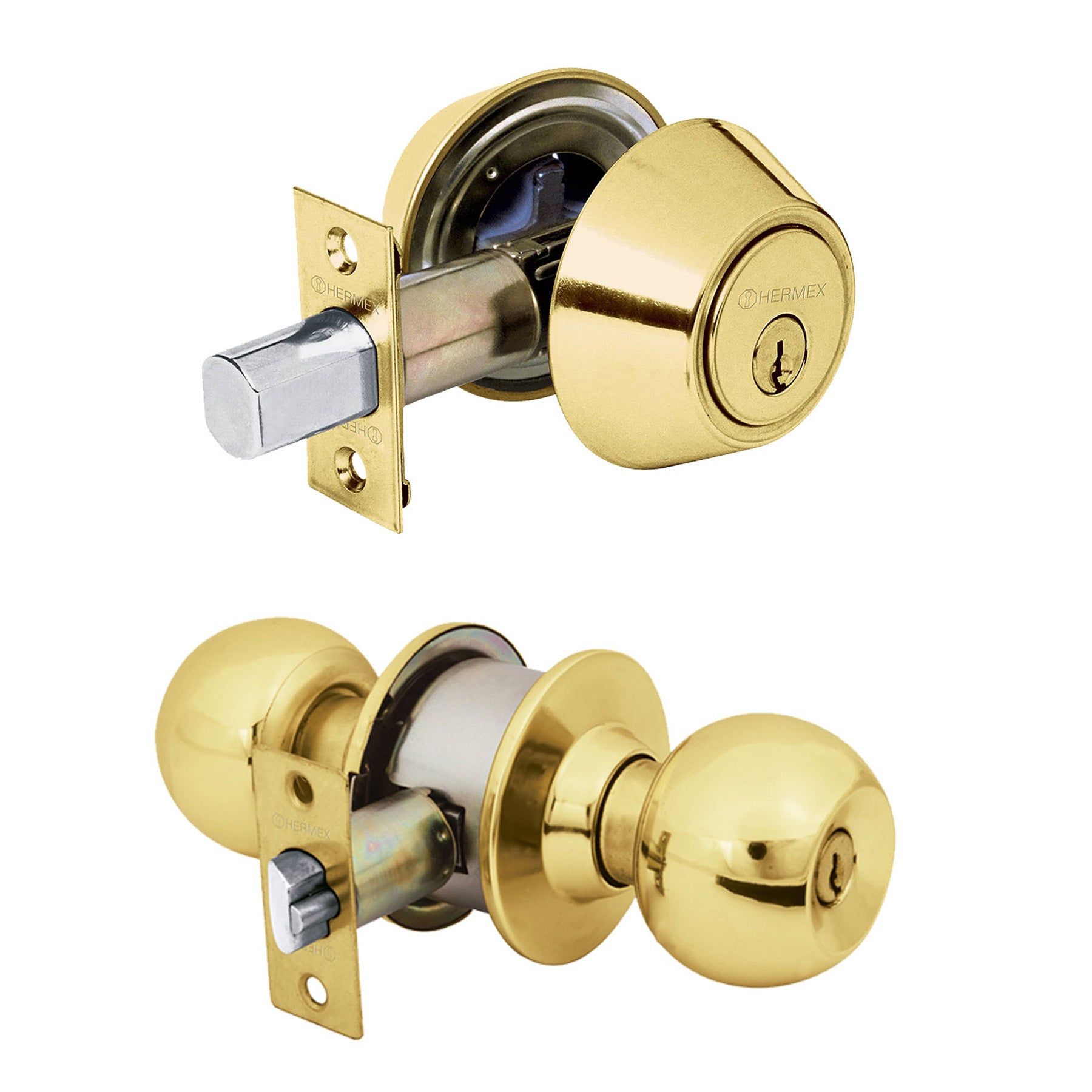 Combo cerraduras, llave-llave, latón brillante, Hemex BASIC