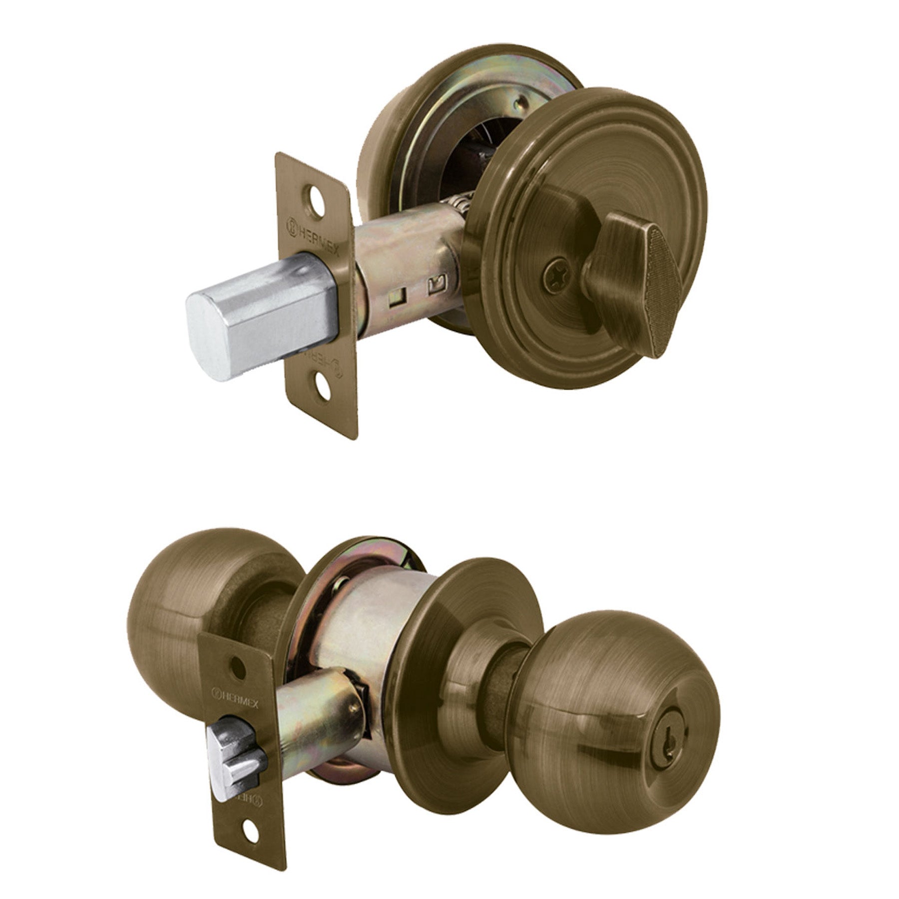 Combo cerraduras, llave-mariposa, latón antiguo Hermex BASIC