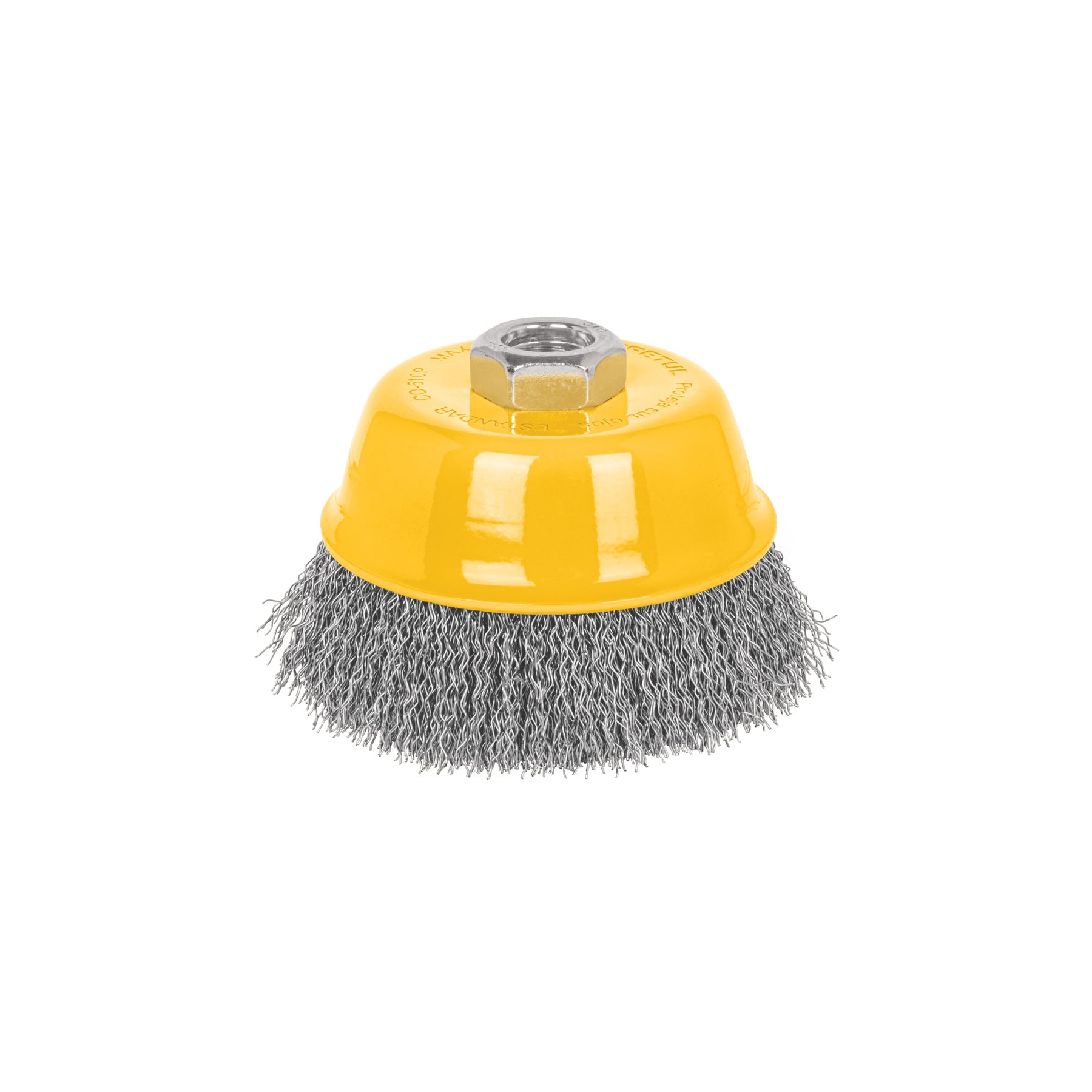 Carda copa 4" alambre ondulado fino, eje 5/8"-11, Pretul