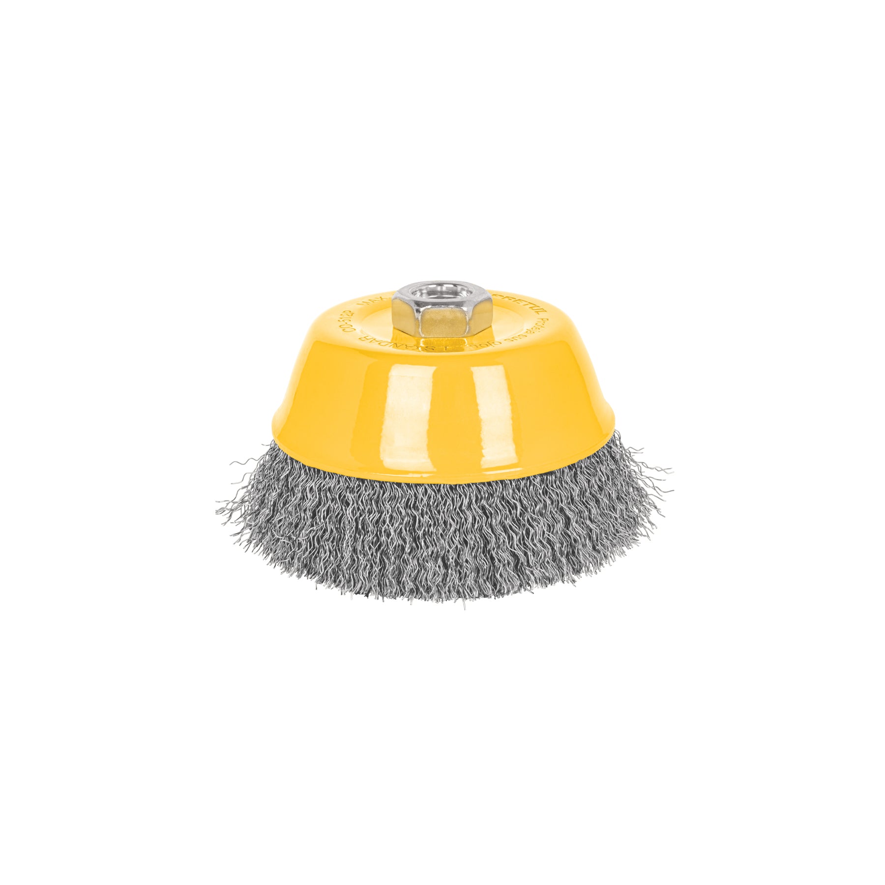 Carda copa 5" alambre ondulado fino, eje 5/8"-11, Pretul