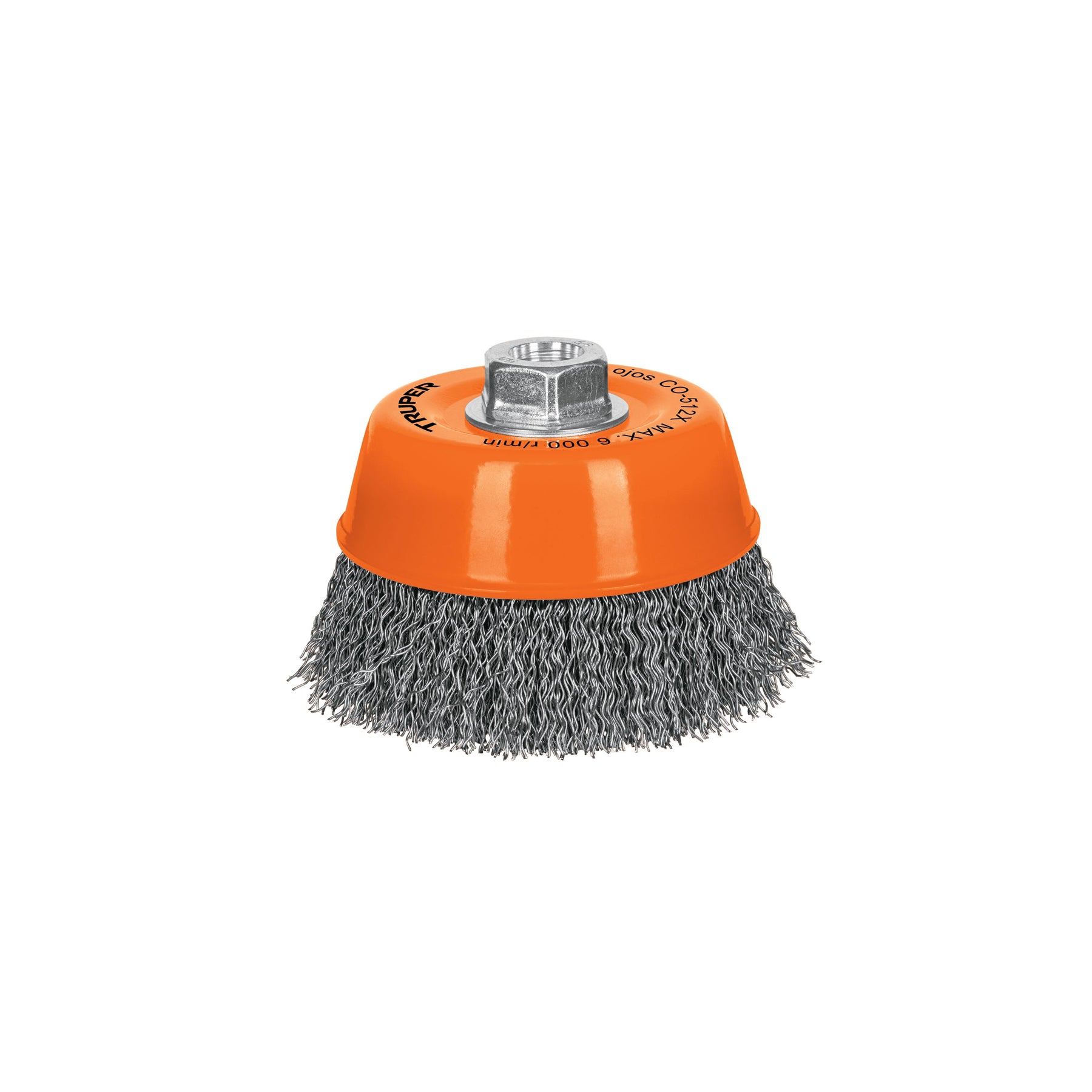 Carda copa 5" alambre ondulado grueso, eje 5/8"-11, Truper