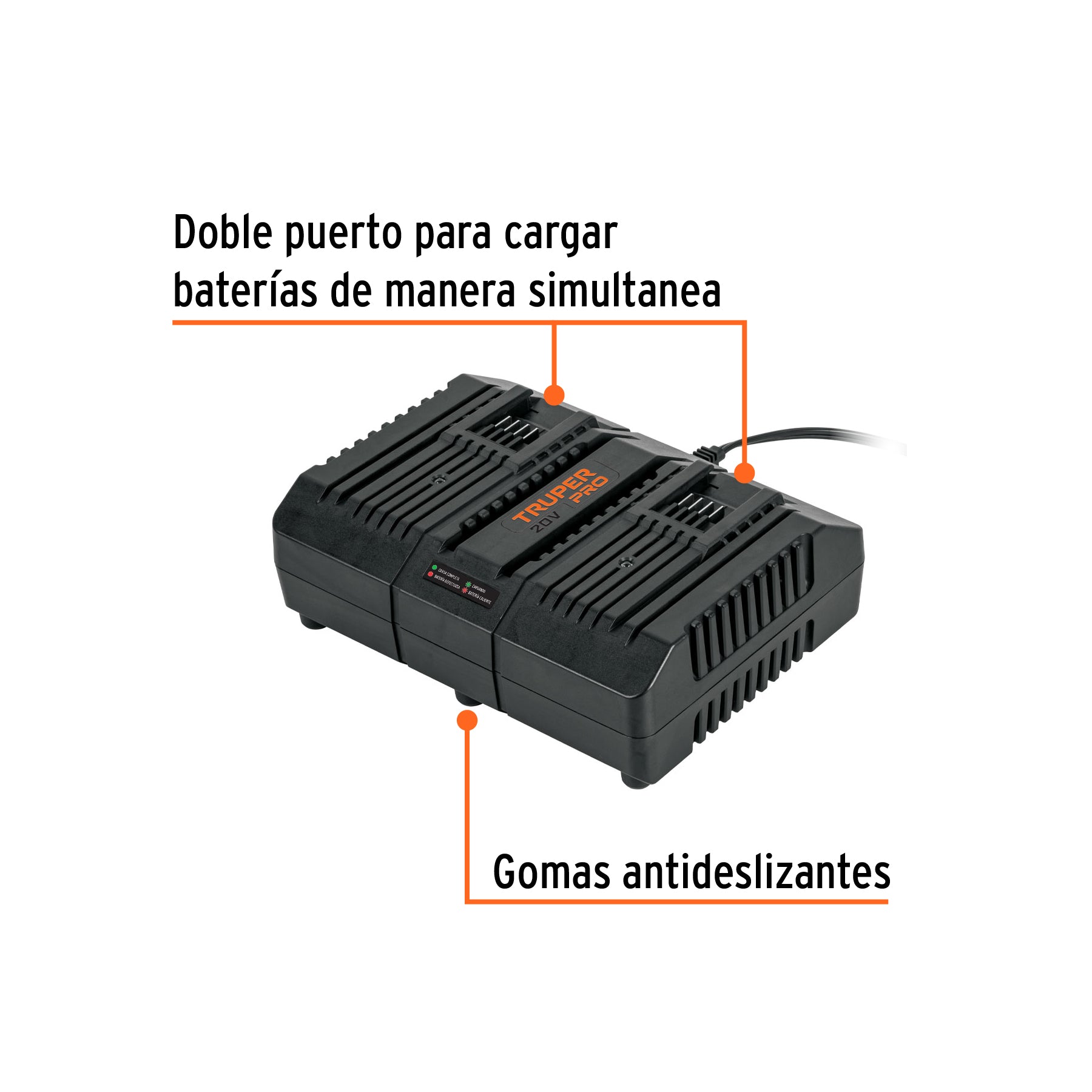 Combo cargador dual con 2 baterías de 2Ah, 20V, Truper PRO