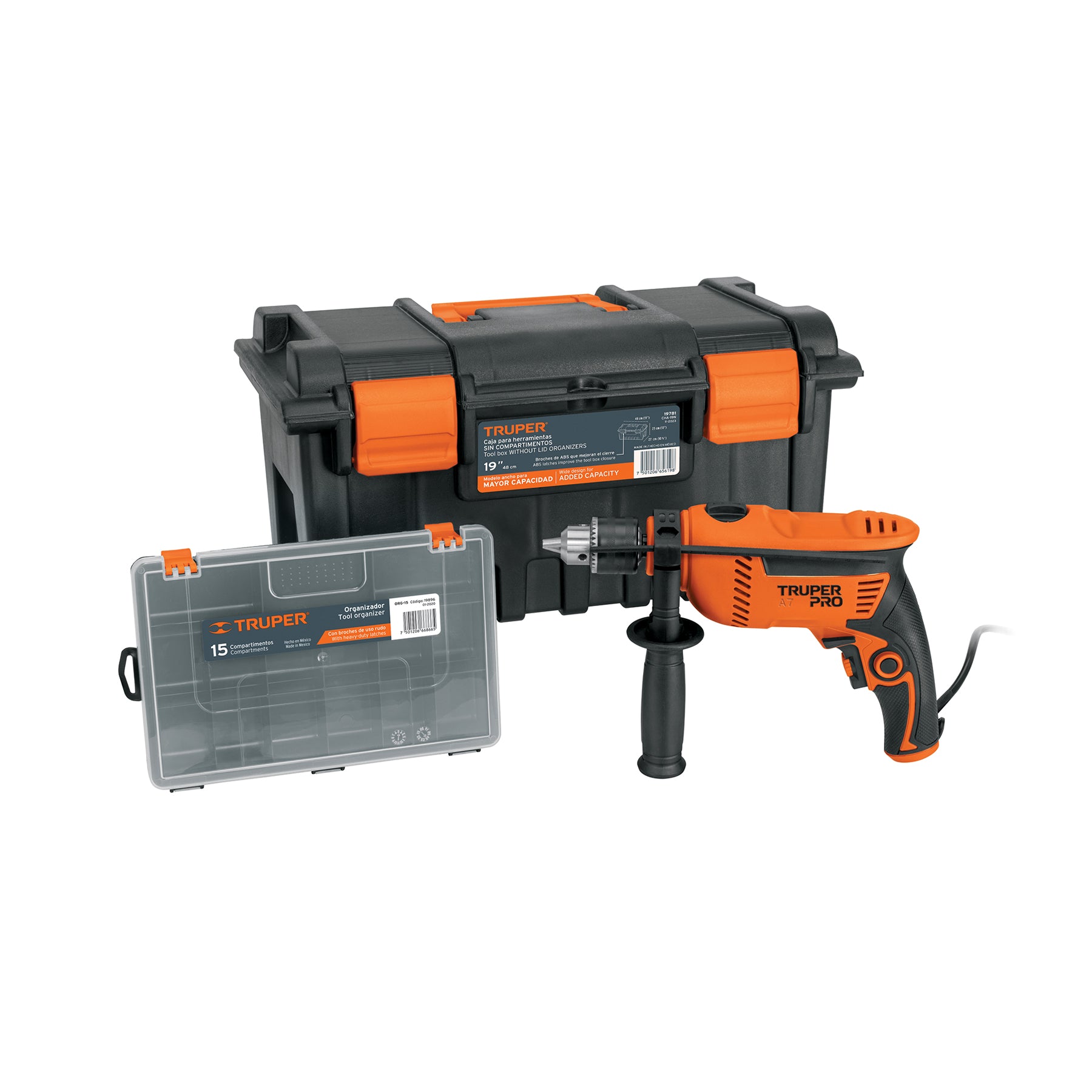 Combo rotomartillo 1/2" 650W, caja para herramienta,organizador