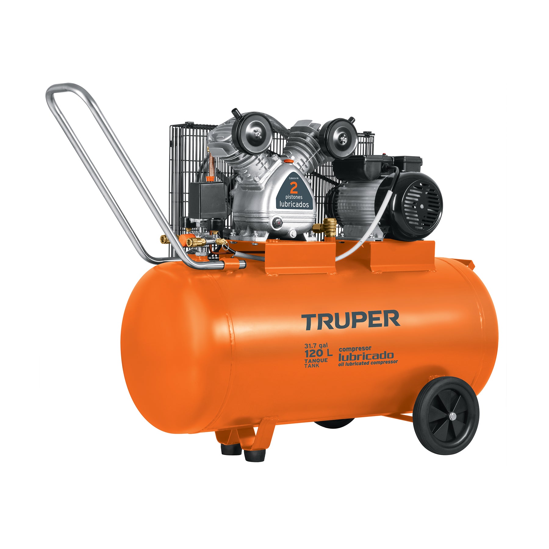 Compresor lubricado, de banda, 120L,4HP, hor, 220V, Truper