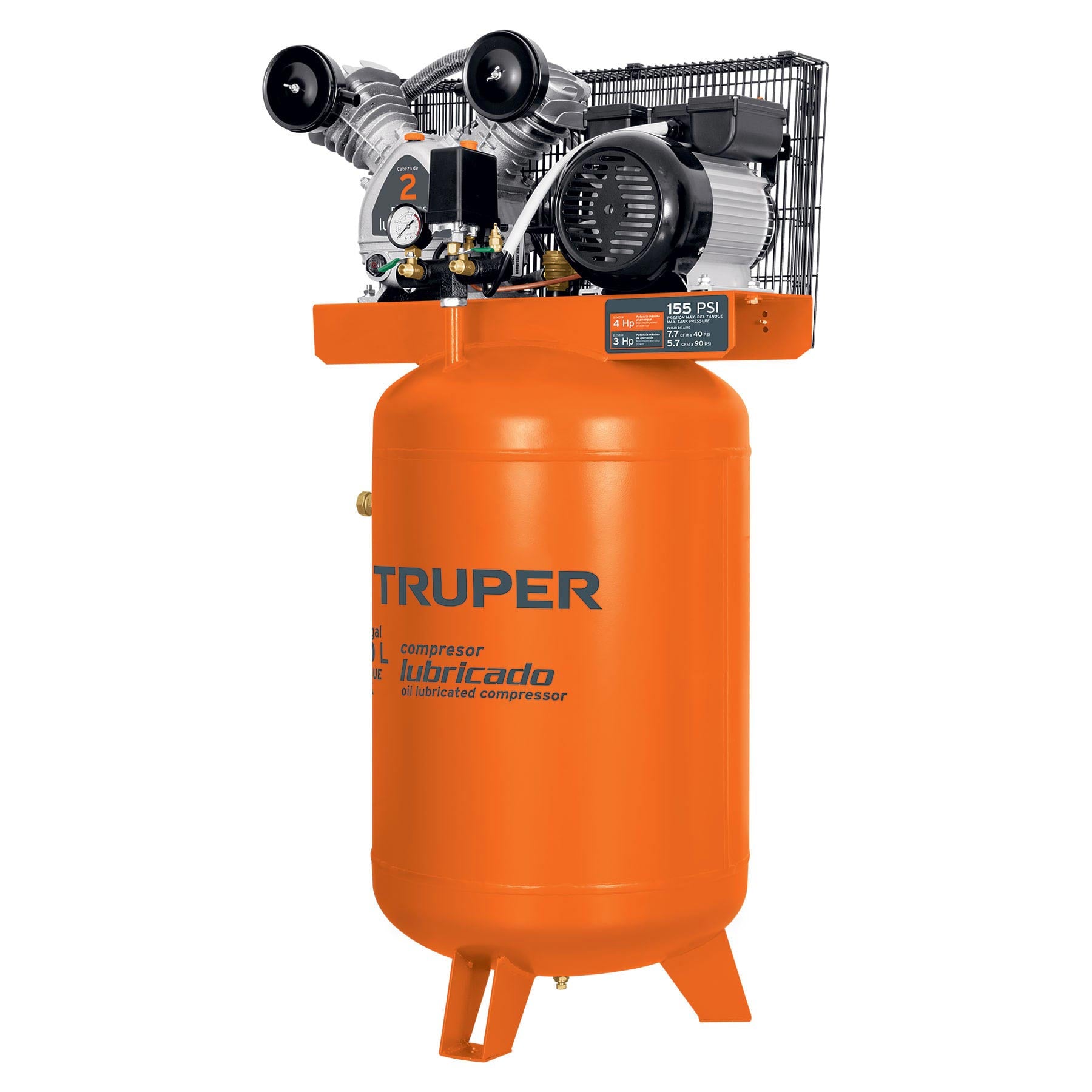 Compresor lubricado, de banda, 120L, 4HP, vert, 220V, Truper