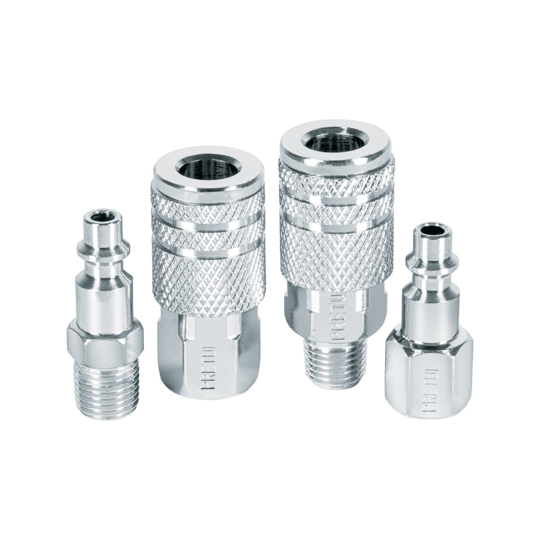 Juego de 2 conectores rápidos y 2 coples, de acero, Pretul