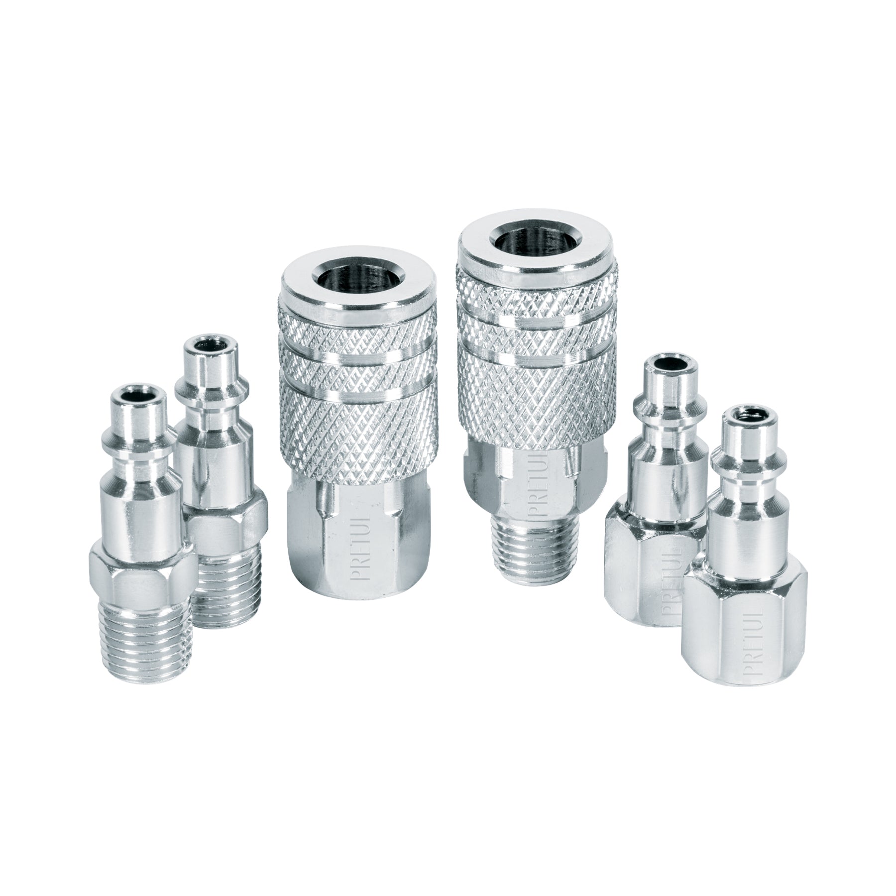 Juego de 4 conectores rápidos y 2 coples, de acero, Pretul