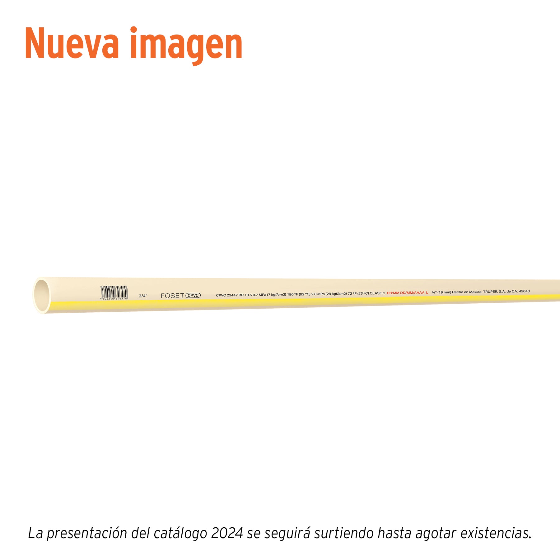 Tubo de 3/4" CPVC hidráulico RD 13.5, 3m, 0.5kg, Foset, CPVC-002, 45043
