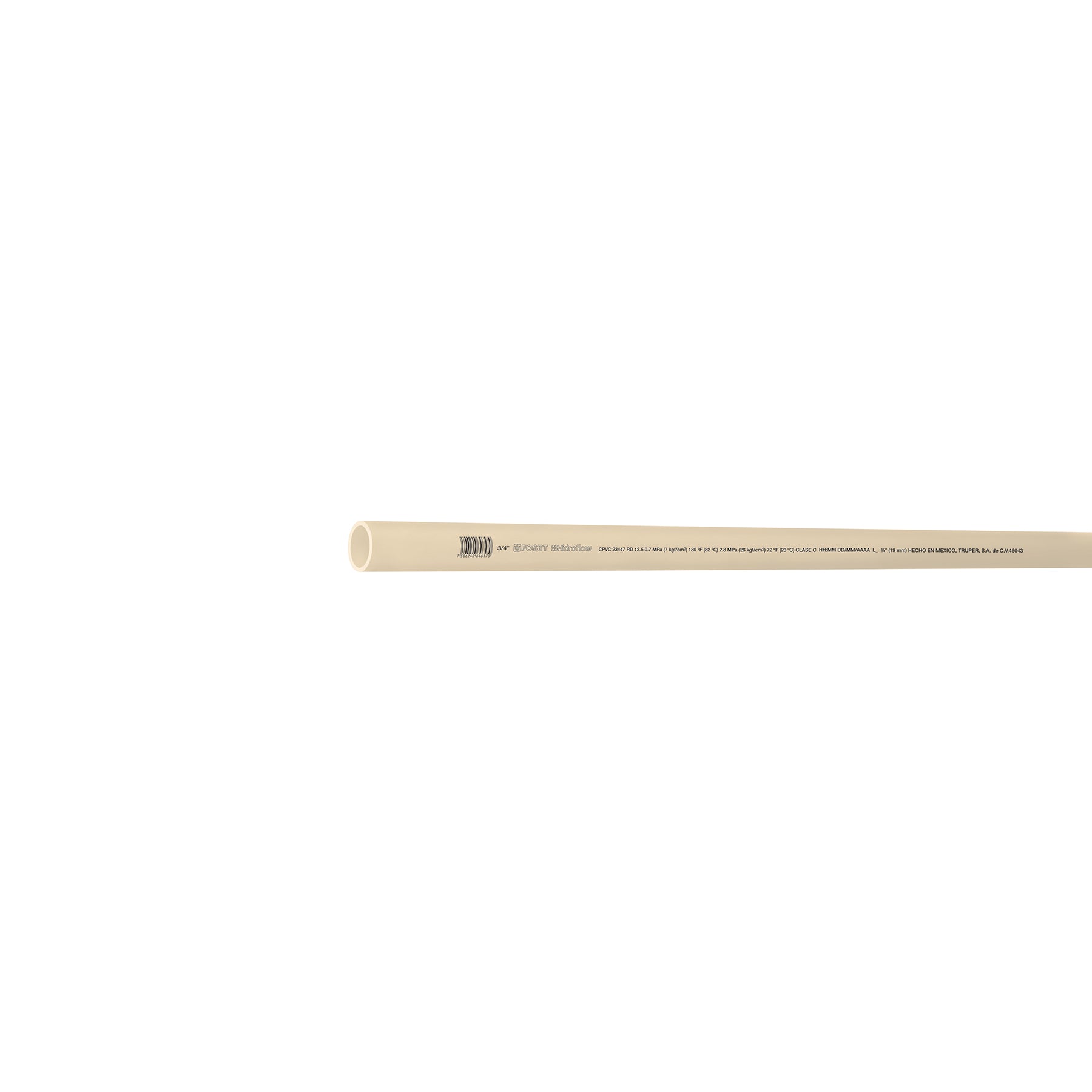 Tubo de 3/4" CPVC hidráulico RD 13.5, 3m, 0.5kg, Foset