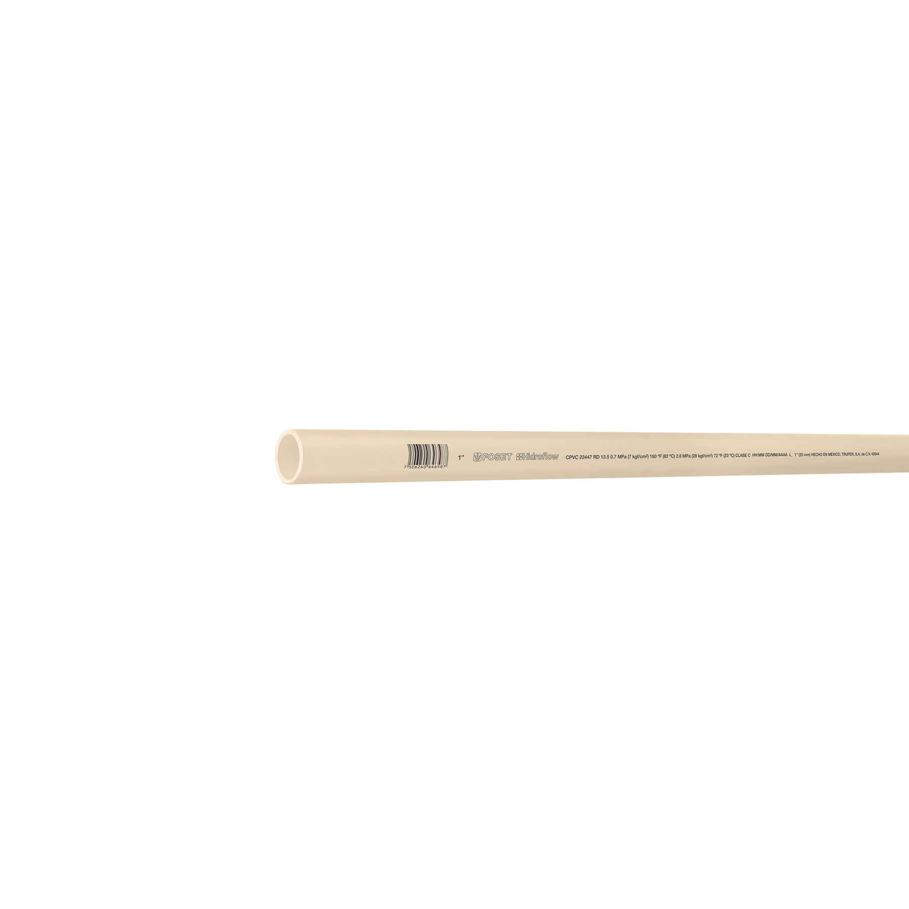 Tubo de 1" CPVC hidráulico RD 13.5, 1", 3m, 0.8kg, Foset