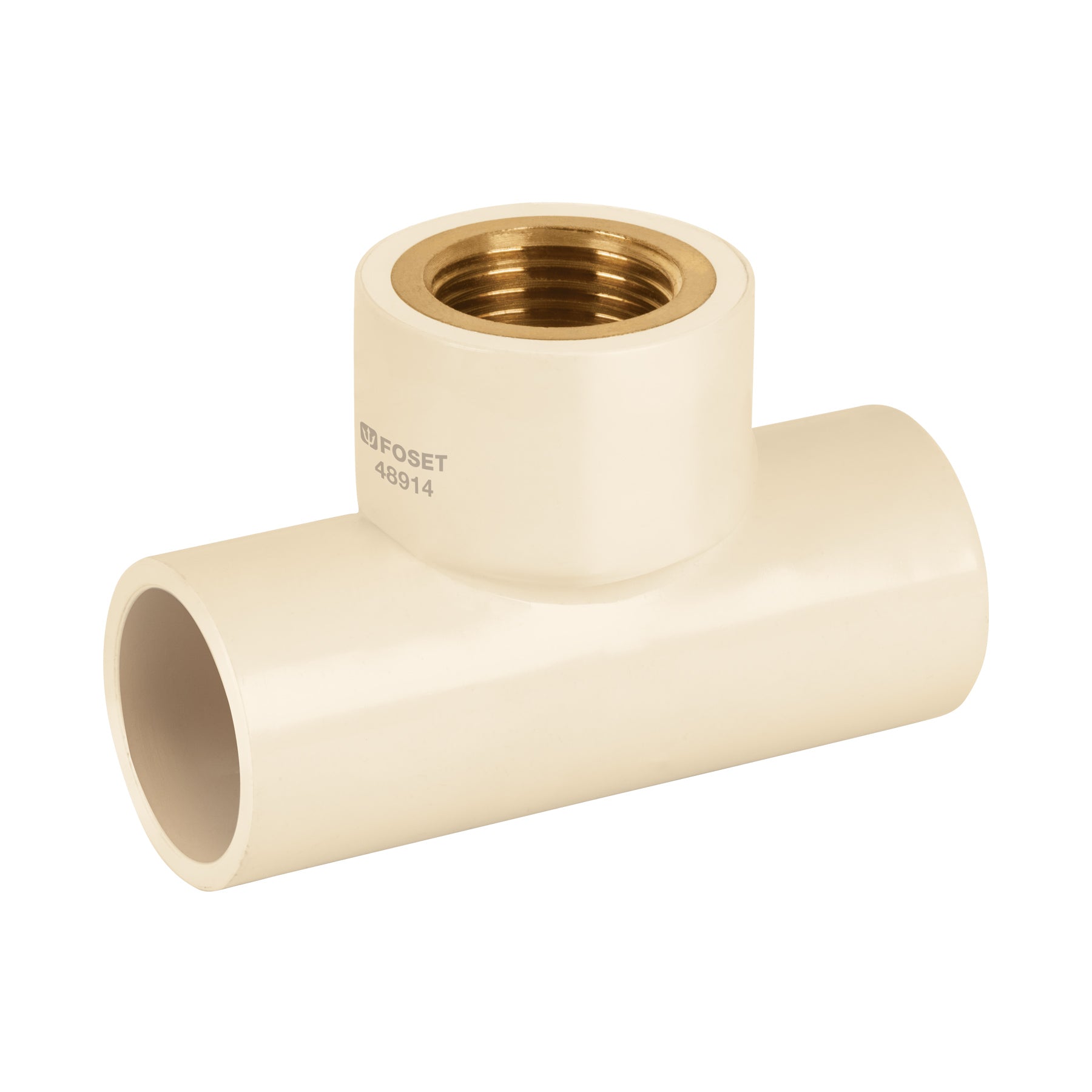 Tee de CPVC 1/2" rosca central hembra inserto latón, Foset