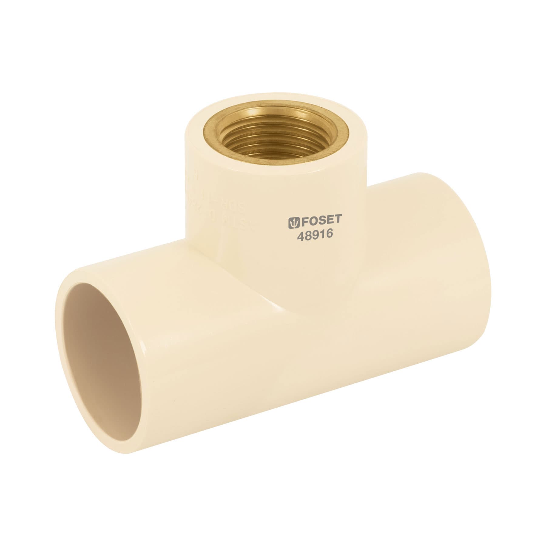 Tee reducida hembra de CPVC 1" x 1" x 1/2" inserto latón, Foset, CPVC-703, 48916
