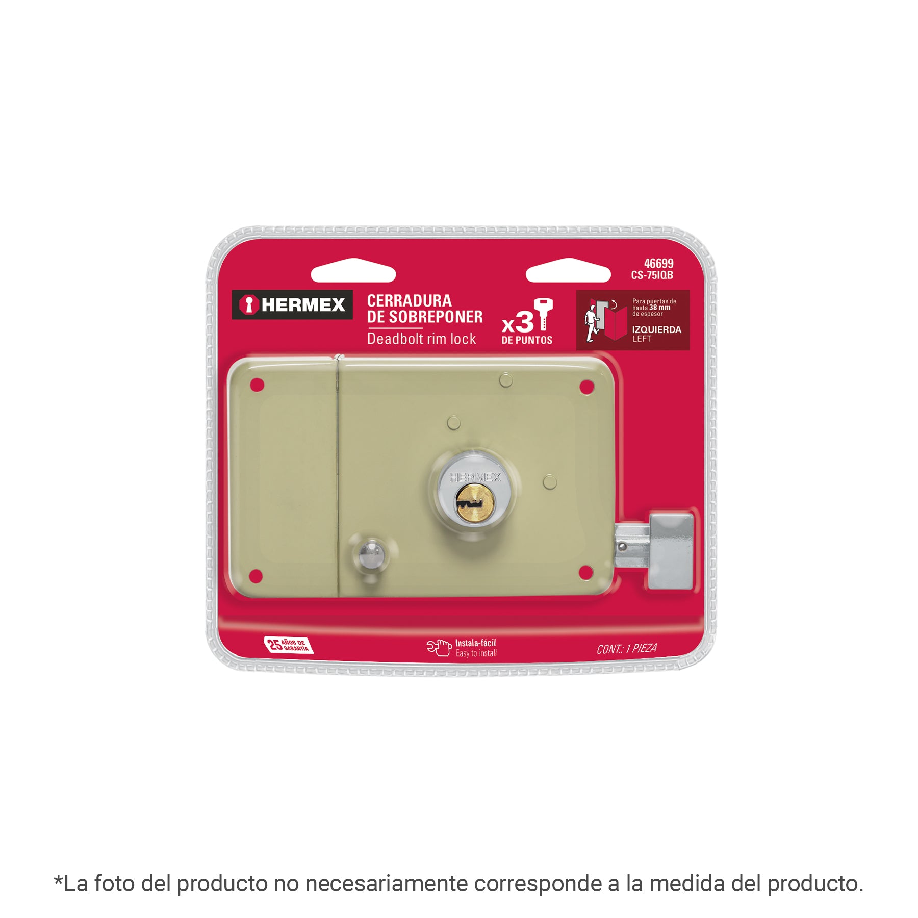 Cerradura sobreponer izq instalafácil, llave puntos, blíster