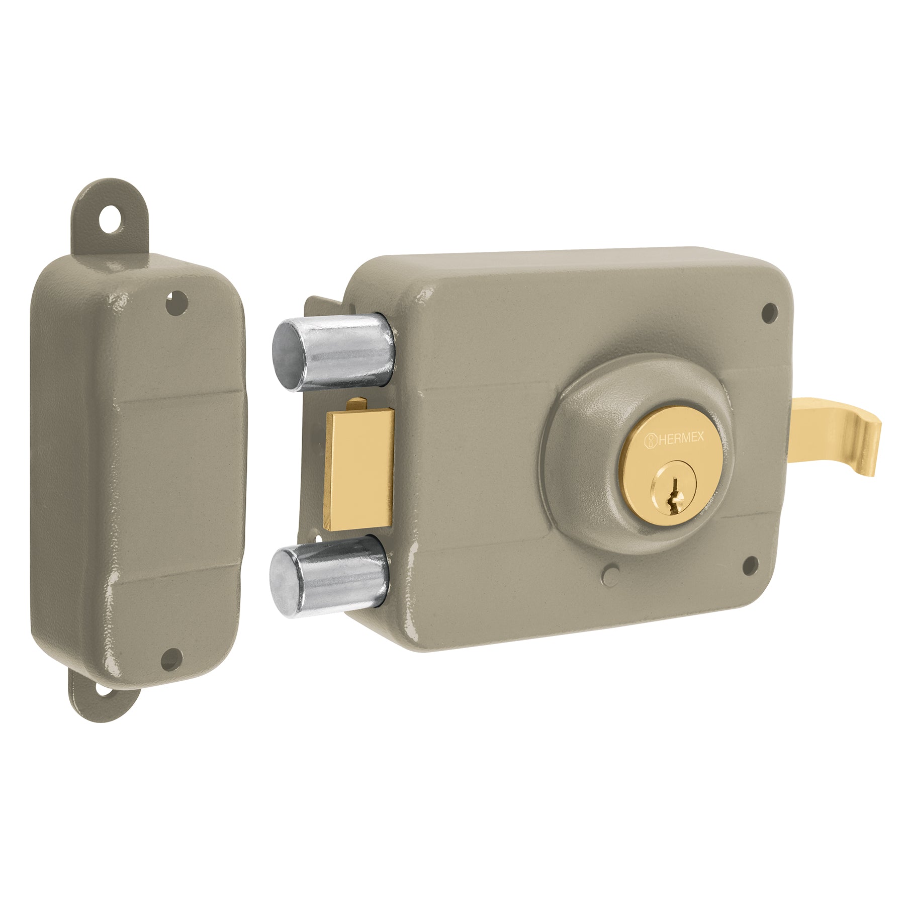 Cerradura sobreponer izq 2 barras clásica, llave tradicional, Hermex, CS-90I, 43483