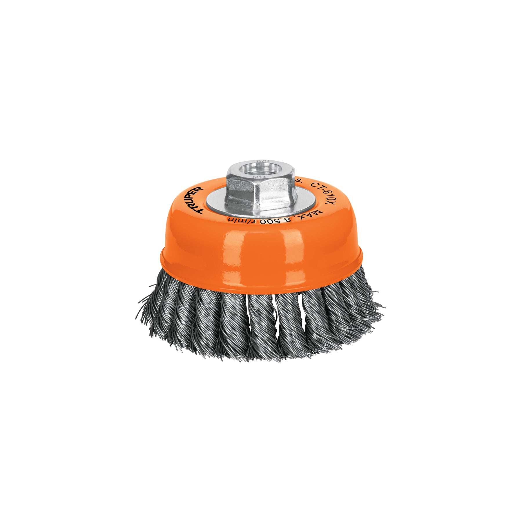Carda copa 4" alambre trenzado grueso, eje 5/8"-11, Truper
