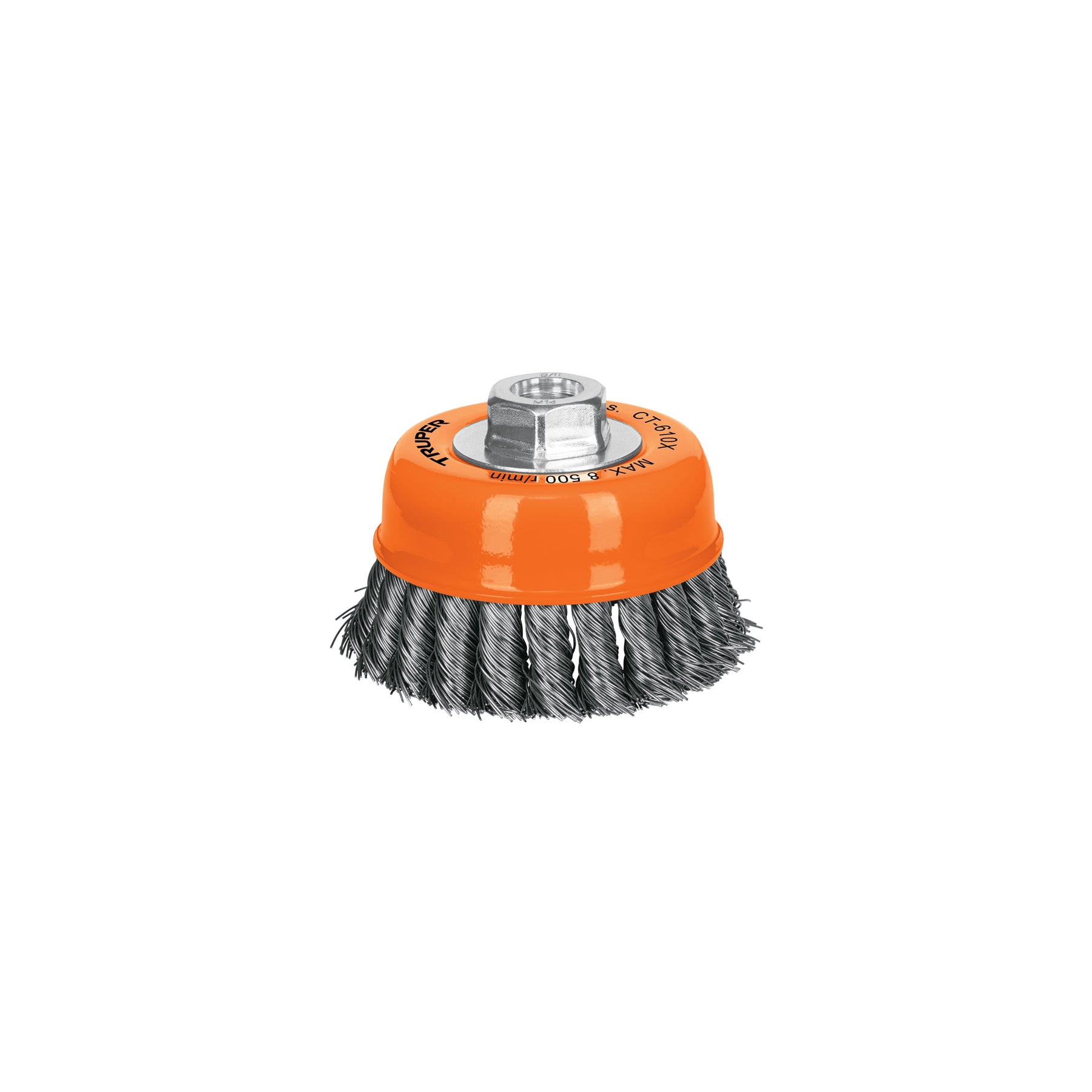 Carda copa 4" alambre trenzado grueso, eje 5/8"-11, Truper