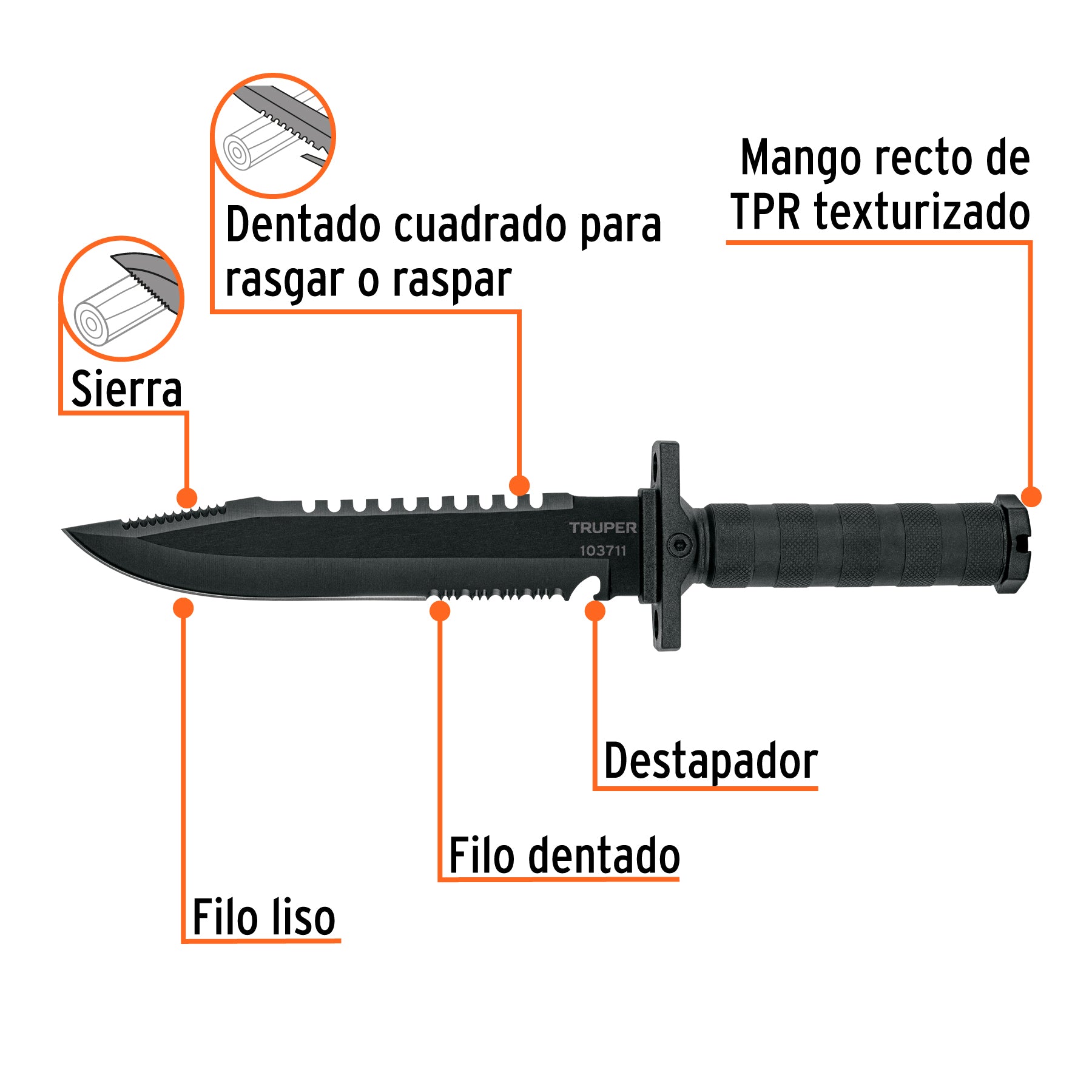 Cuchillo táctico de monte 8", Truper