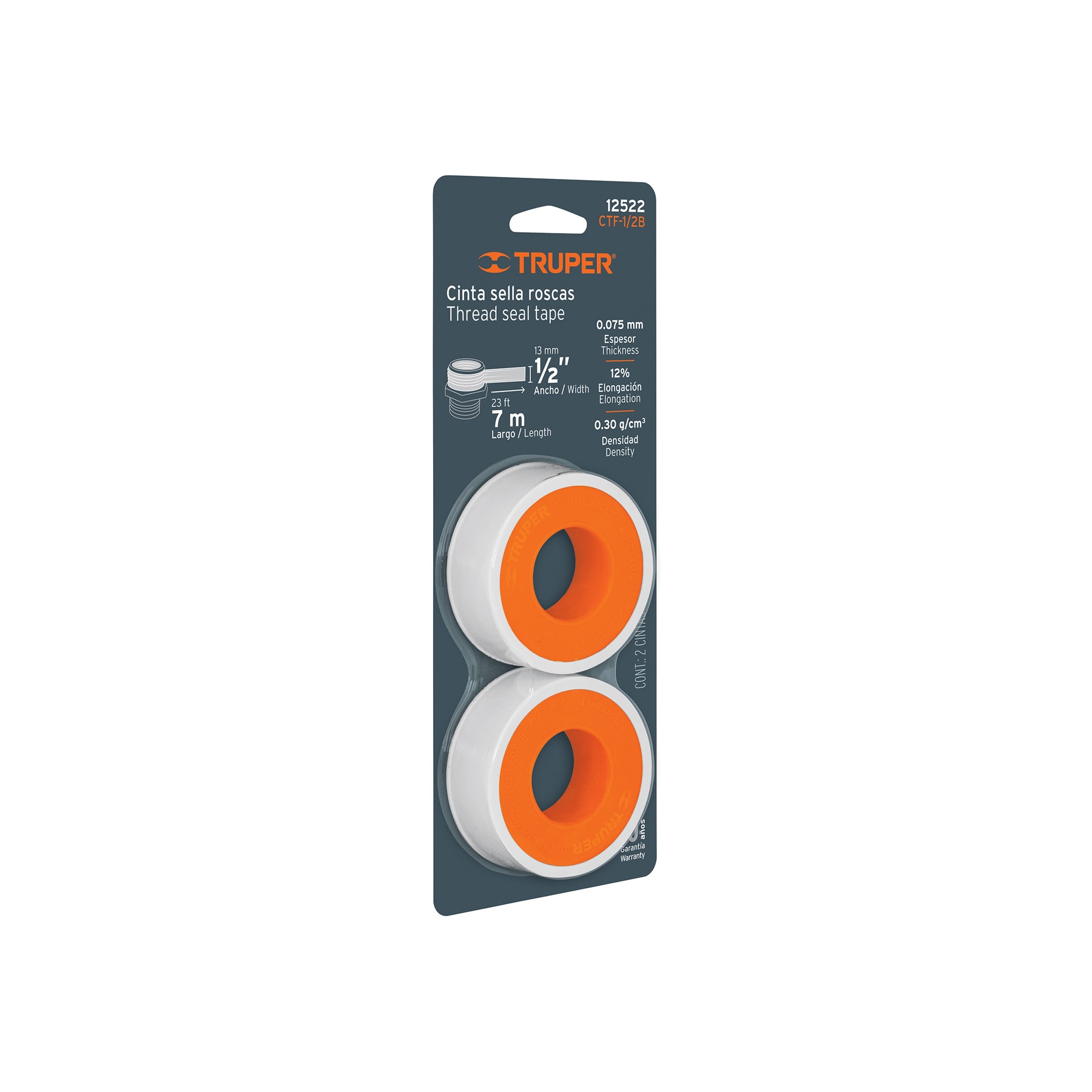 Blíster con 2 cintas sella roscas 1/2" x 7 m, uso general