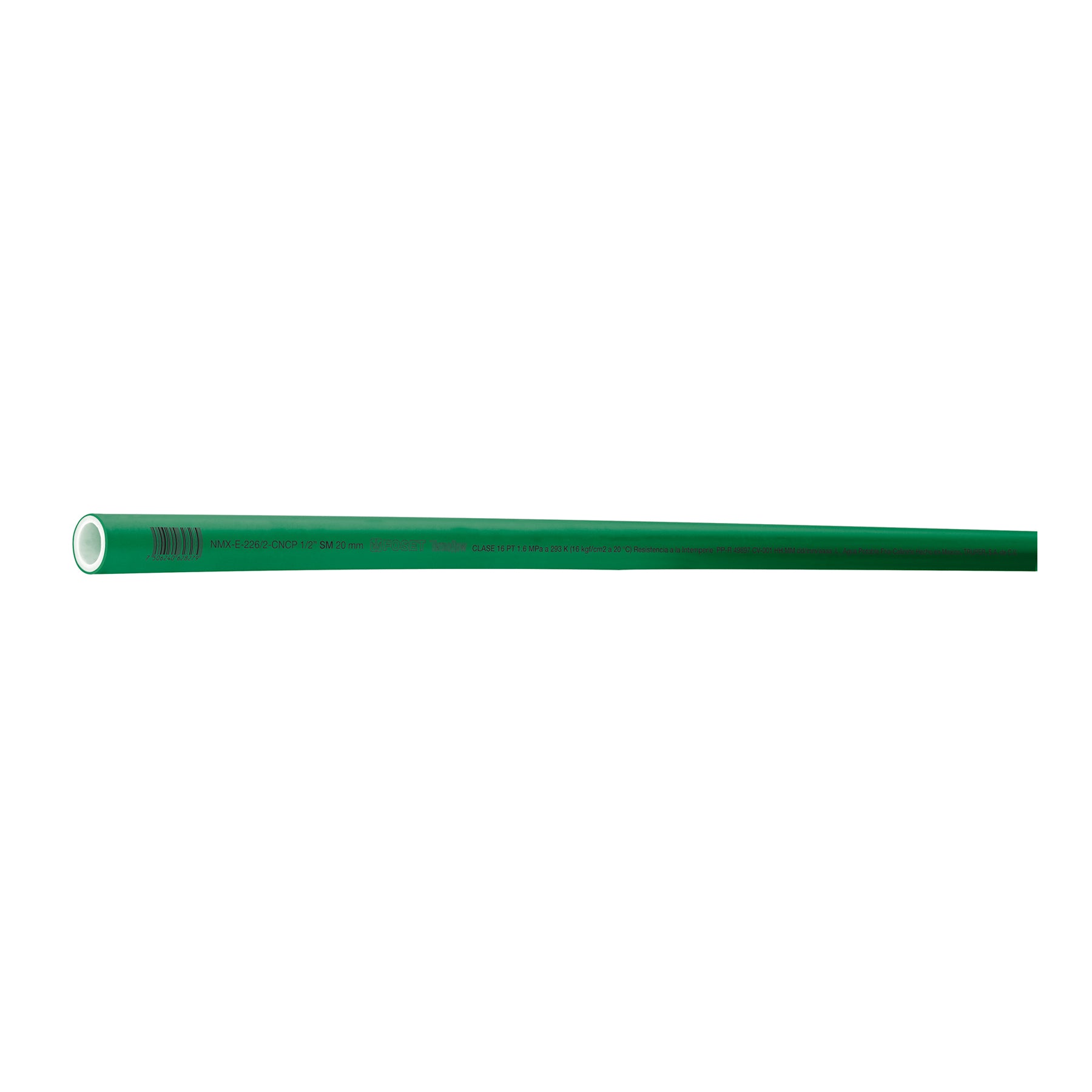 Tubo de 20mm (1/2") PPR hidráulico, 4m, 0.5kg, Foset